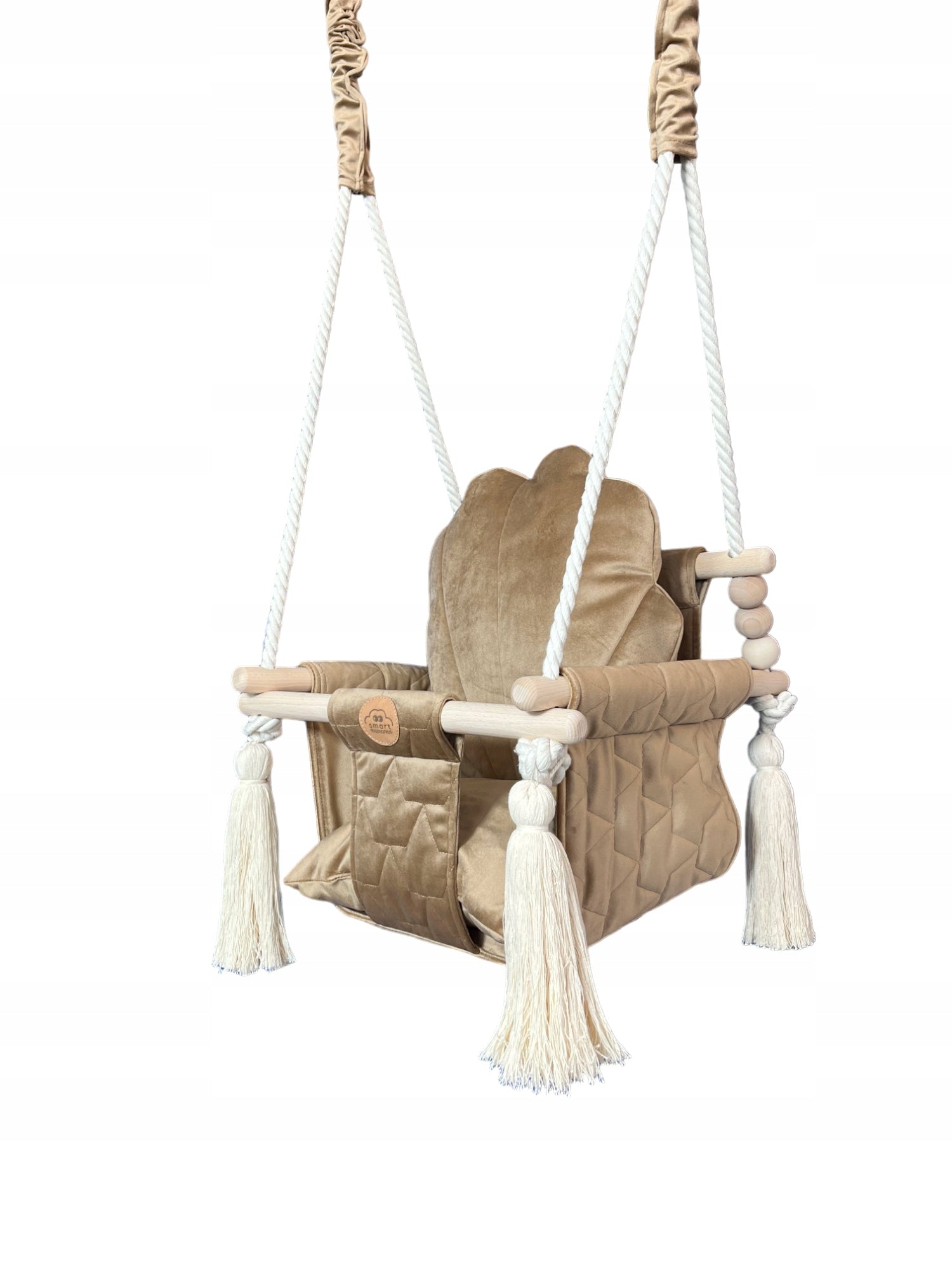 Wooden swing for children velvet beige brown
