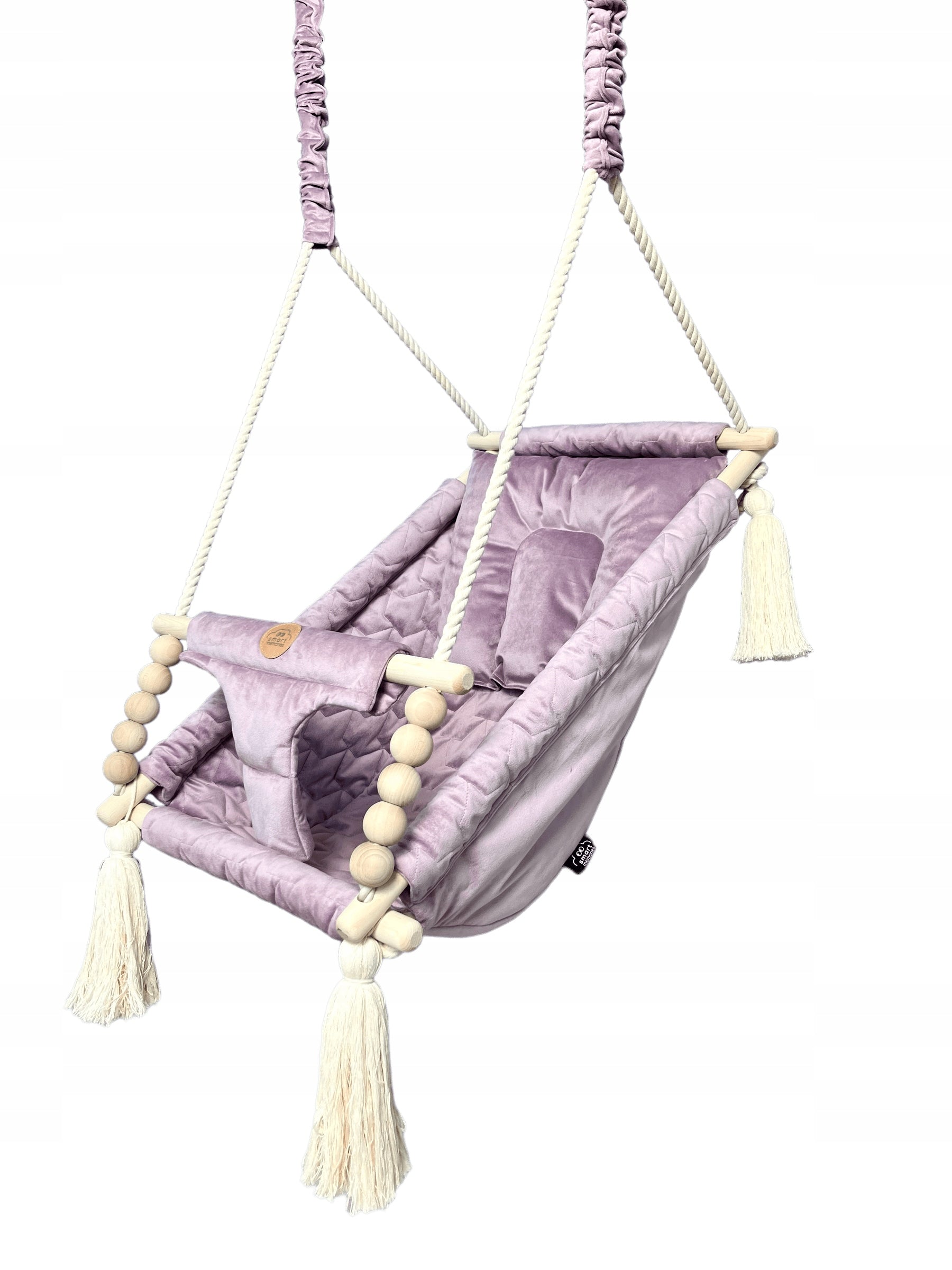 Wooden swing lounger cradle for children to the room - velvet pink