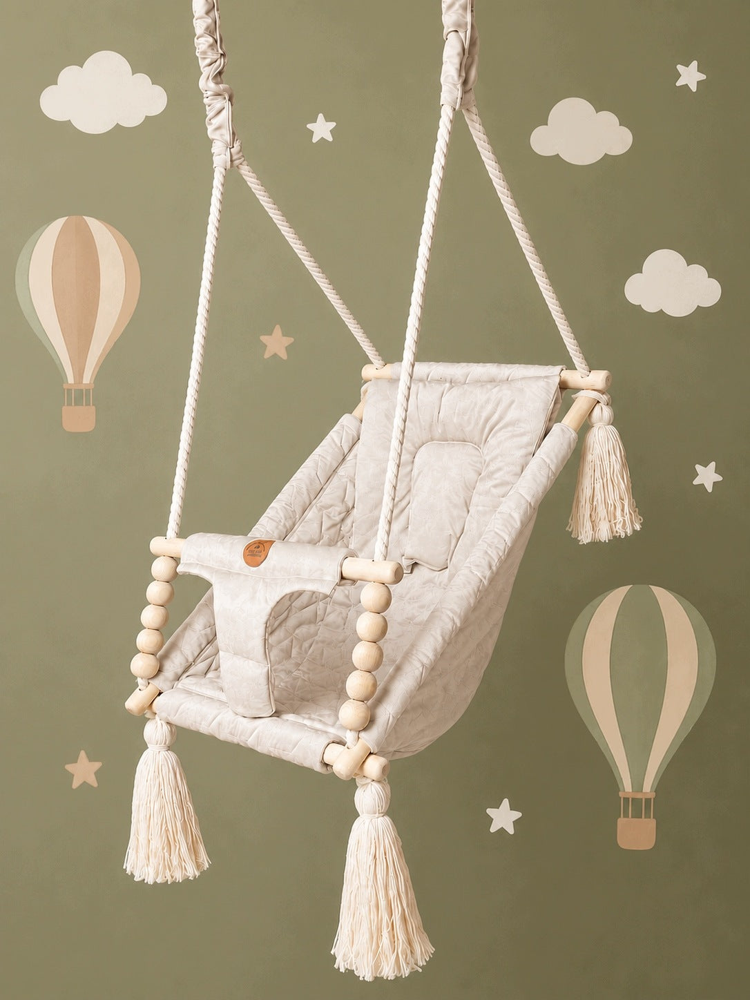 Wooden swing rocker lounger for children's room - light beige Manufacturer code SmartMemories_leżaczek_kość_słoniowa