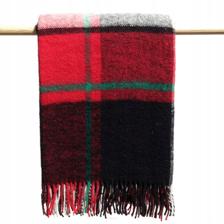 Wool blanket VITO red and black checkered 170x200 New Zealand wool