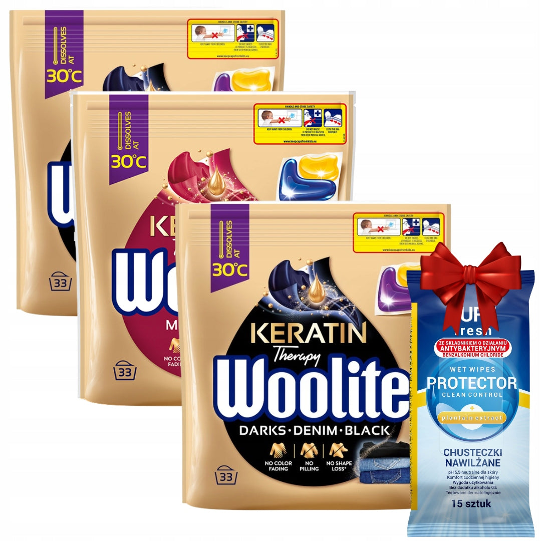 Woolite Black Washing Capsules and Colour 33 Pack x3 + Freebie