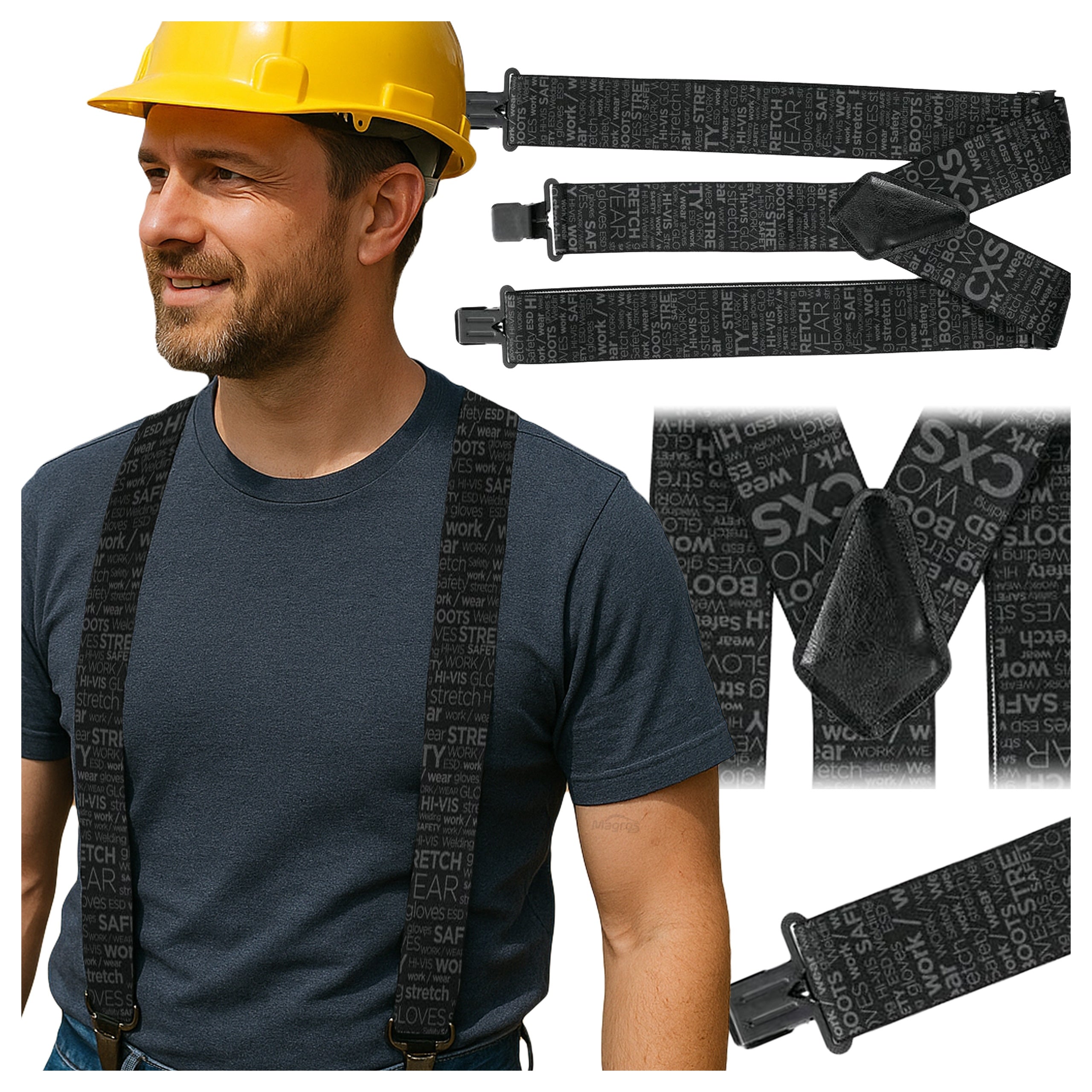 Work Pants Harness Elastic Men's Strong Wide 5 cm Black