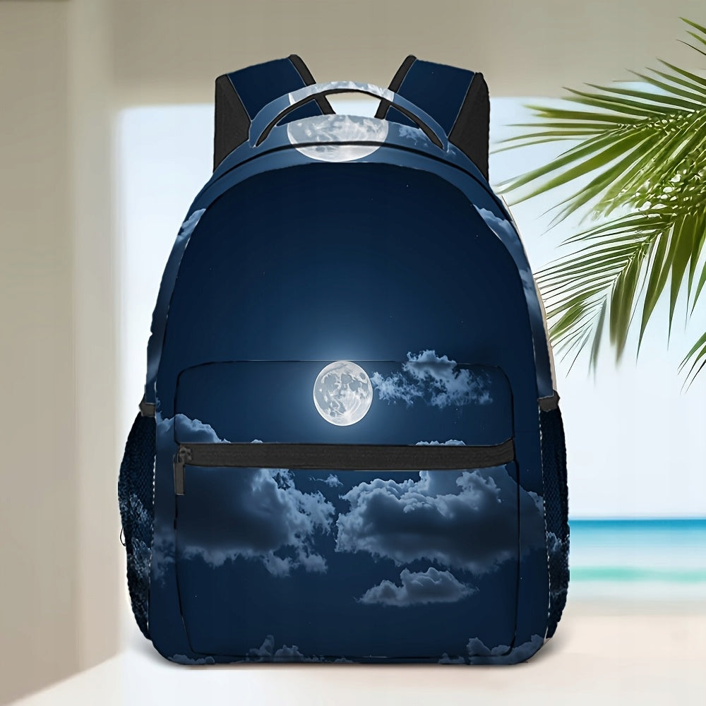Work School Travel Backpack - Starry Night Full Moon Print