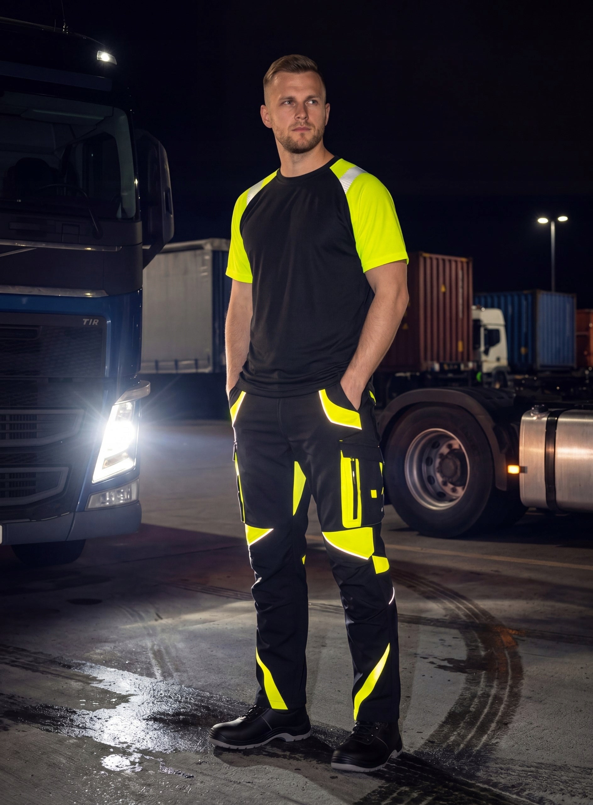 Work T-shirt REFLECTIVE WARNING T-shirt YELLOW Men's BHP COTTON Packaging status original
