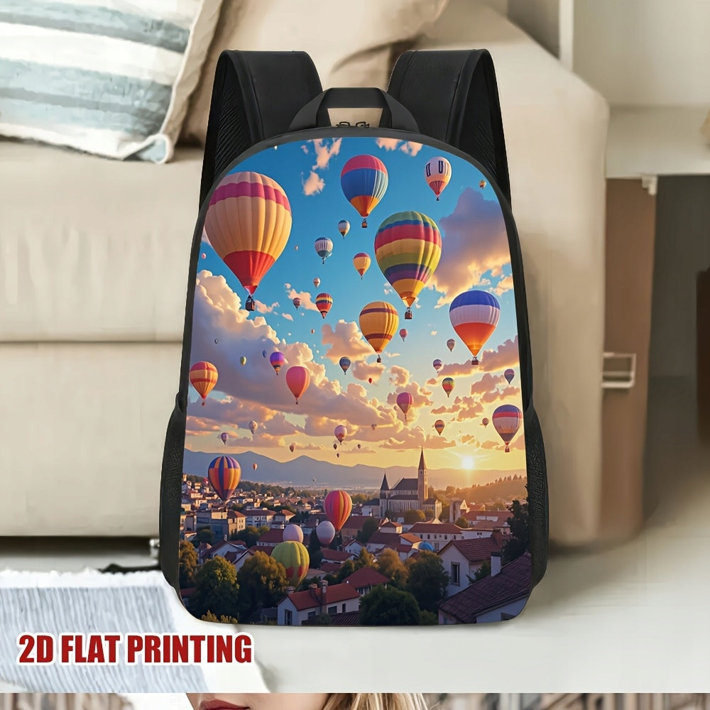 Work Travel Casual Backpack with Hot Air Balloon Sunset Print