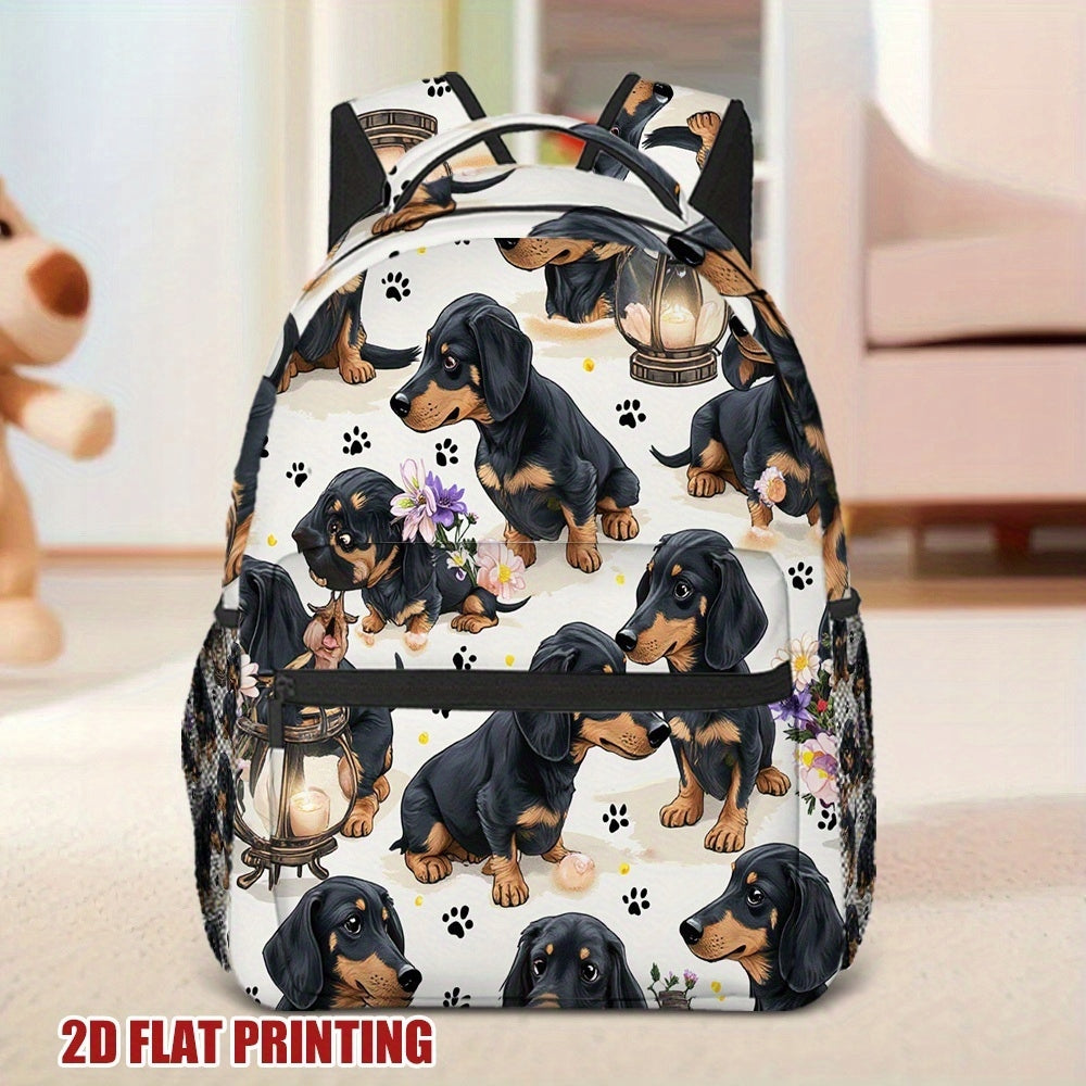 Work Travel Day Trips Backpack Dachshund Puppy Print Lightweight Casual