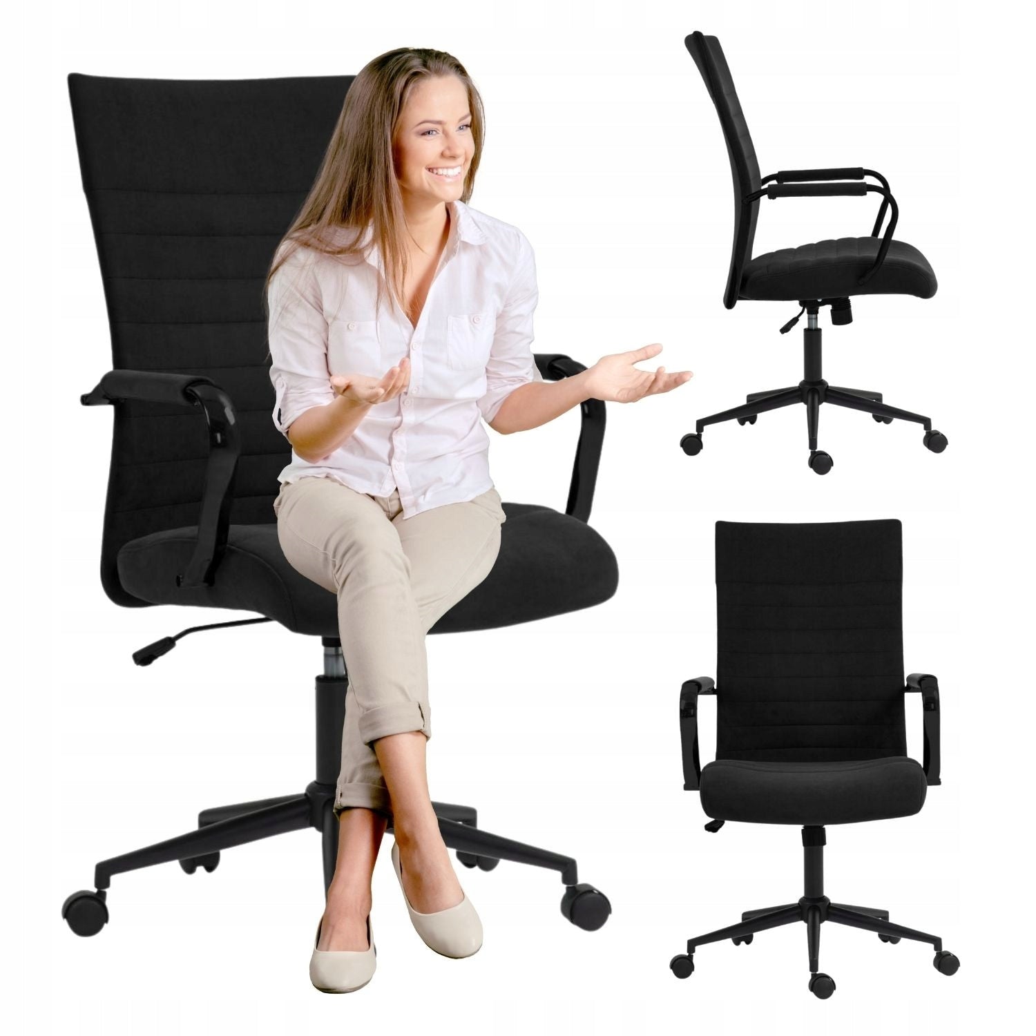 Work Upholstered Swivel Chair for Computer Velour Black NEVA