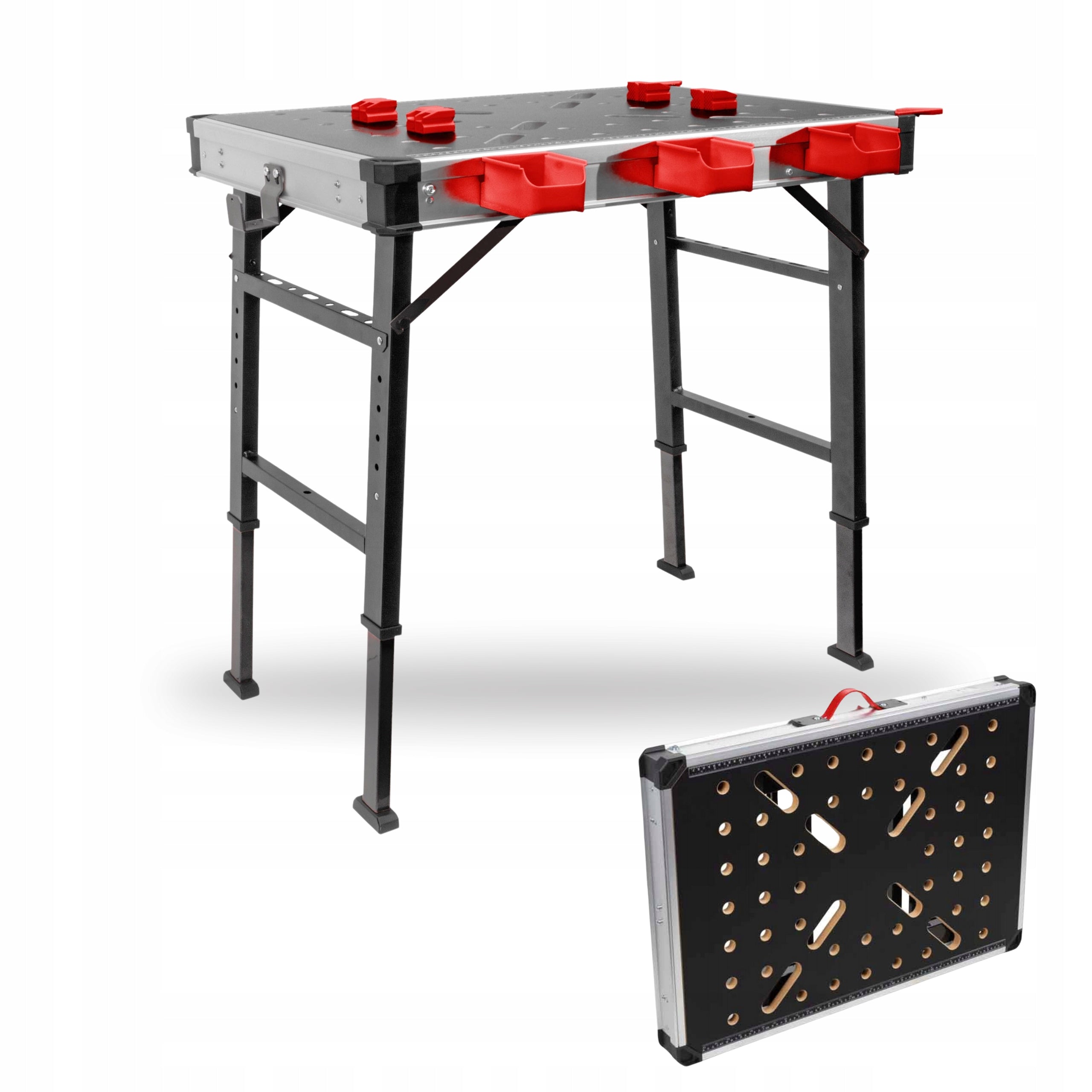 Workbench folding carpentry with height adjustment stable