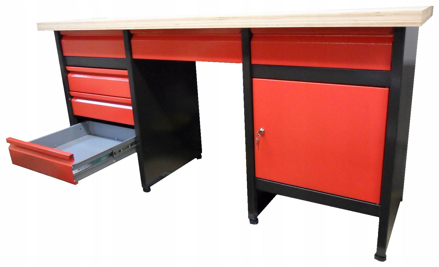 Workbench work table 170 cm, TABLETOP plywood 3 cm, 6 drawers and cabinet EAN (GTIN) 5904966036040