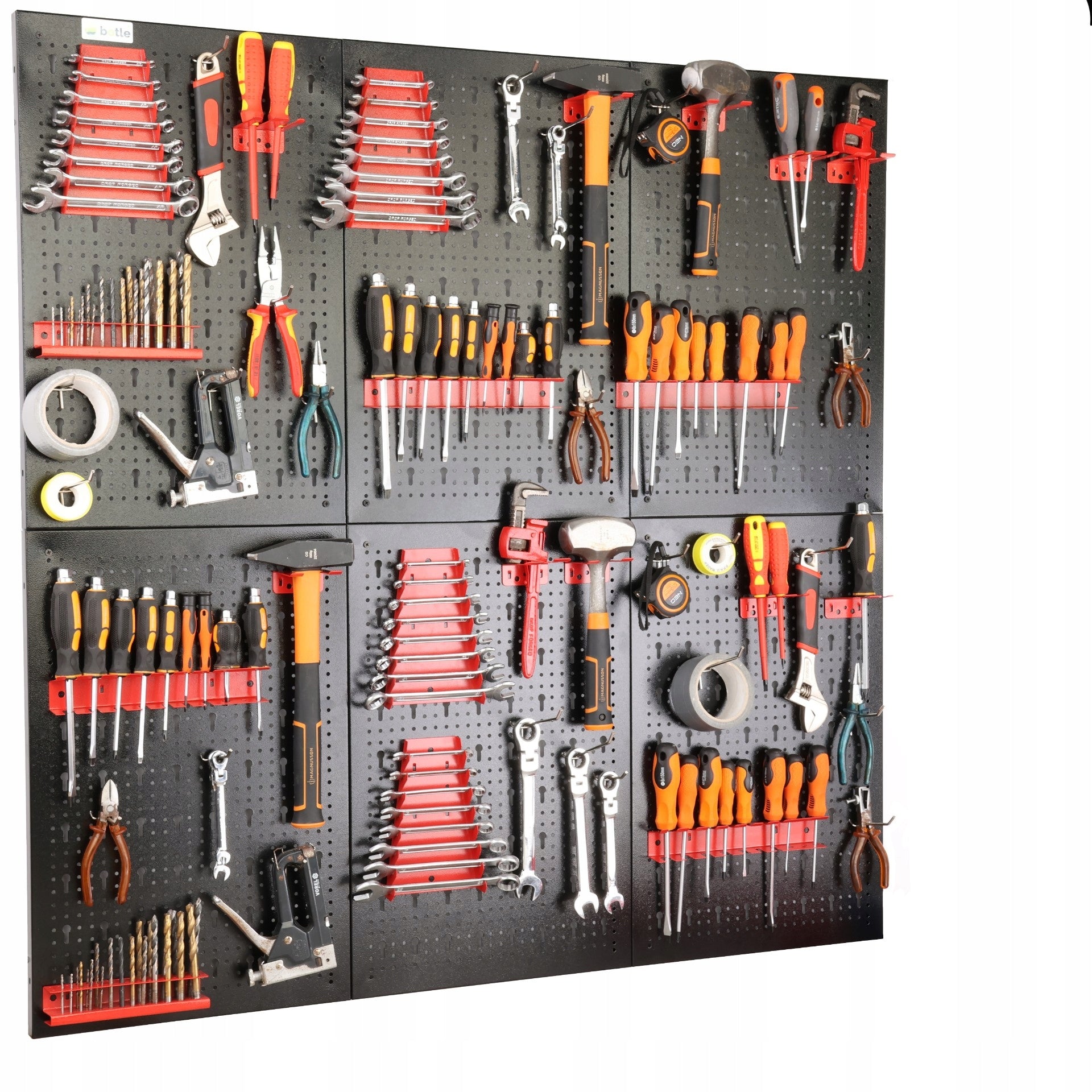 Workshop board botle 120x120cm metal + set of 44 handles and shelves