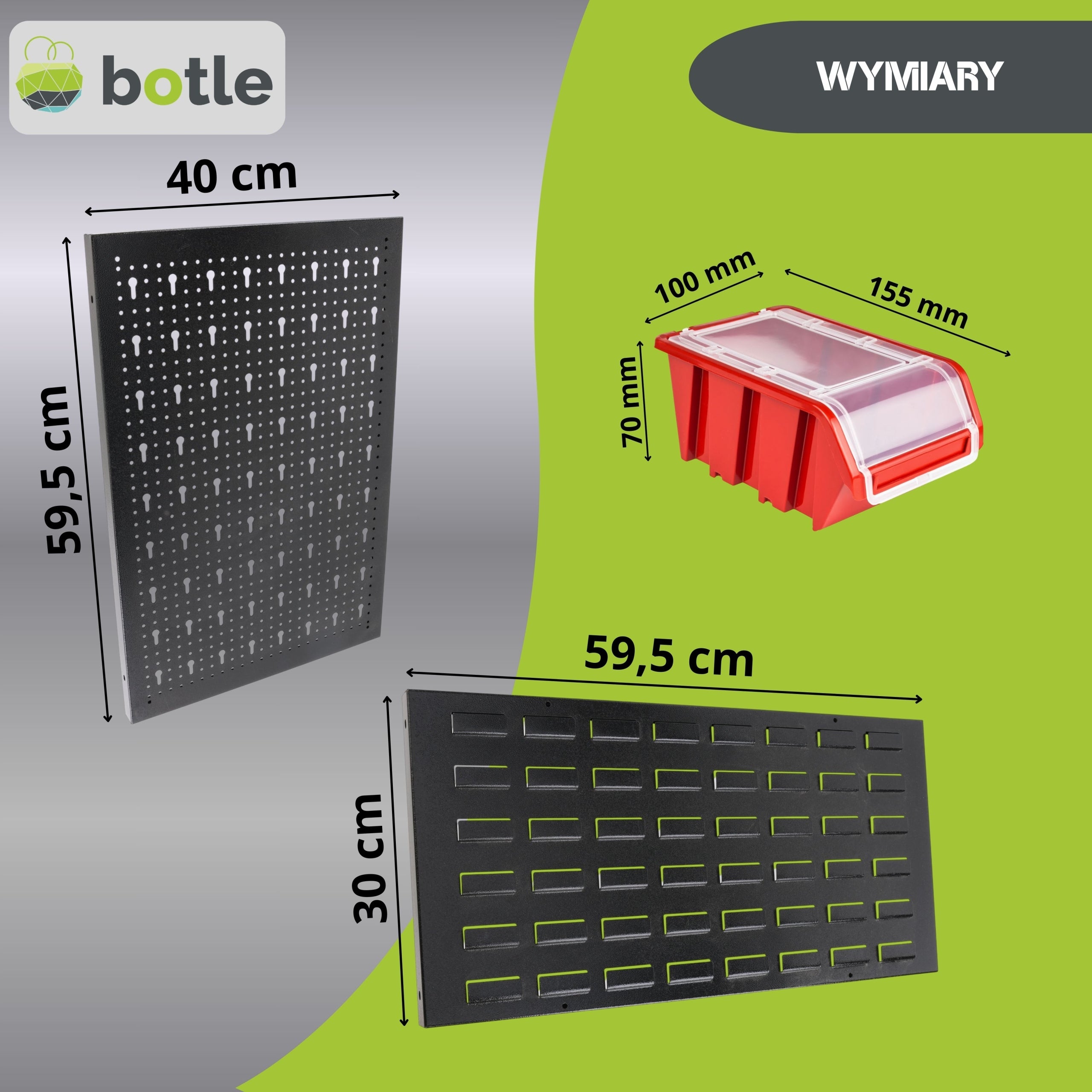Workshop board botle 120x90cm metal 30x container RED Kind pegboard