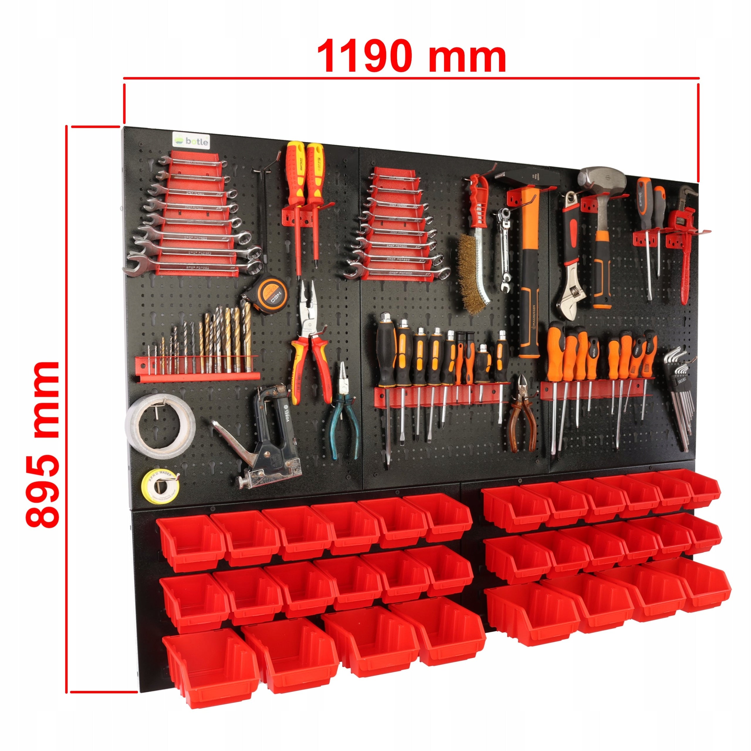 Workshop board botle 120x90cm metal 32 containers red hooks EAN (GTIN) 5904865743285