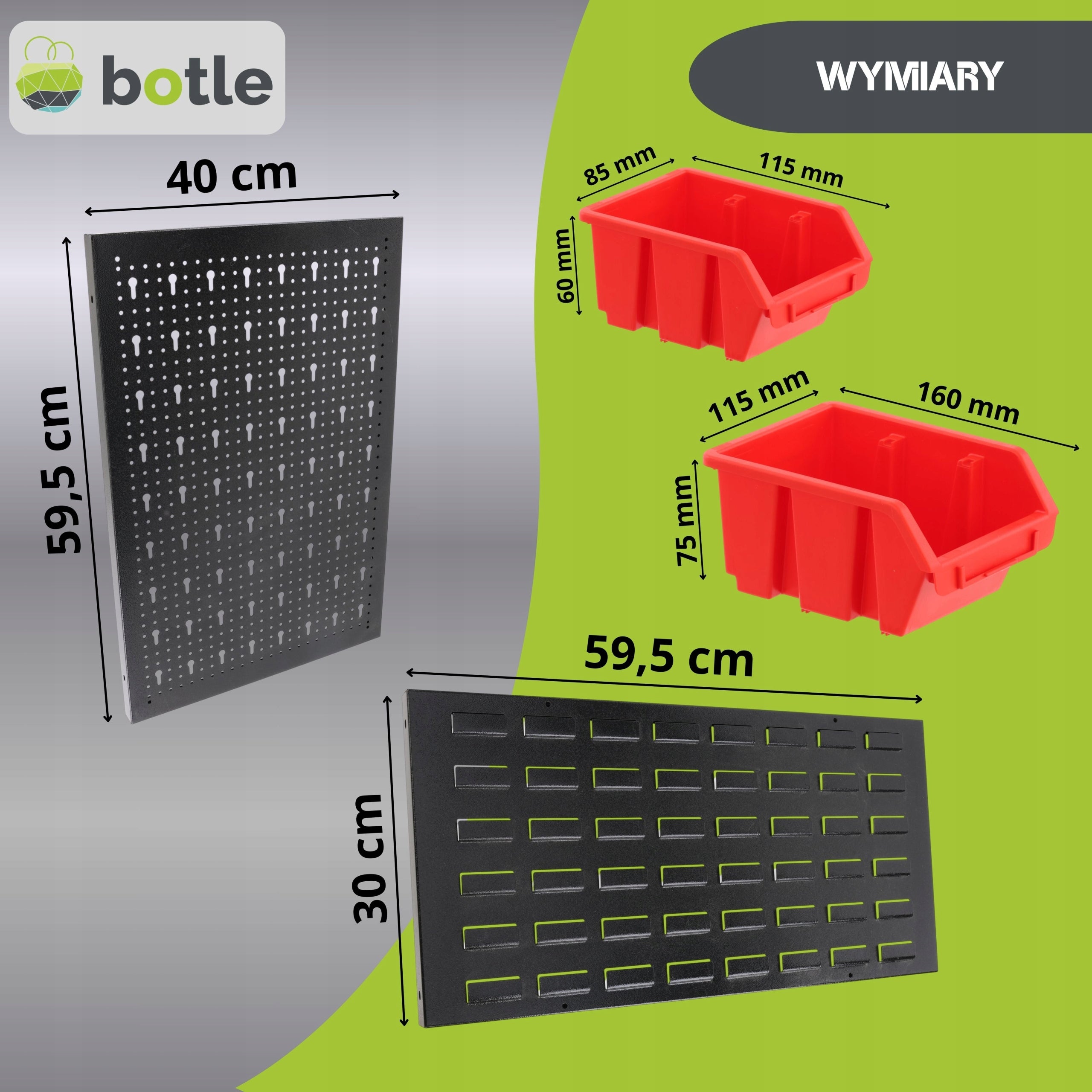 Workshop board botle 120x90cm metal 32 containers red hooks Kind pegboard