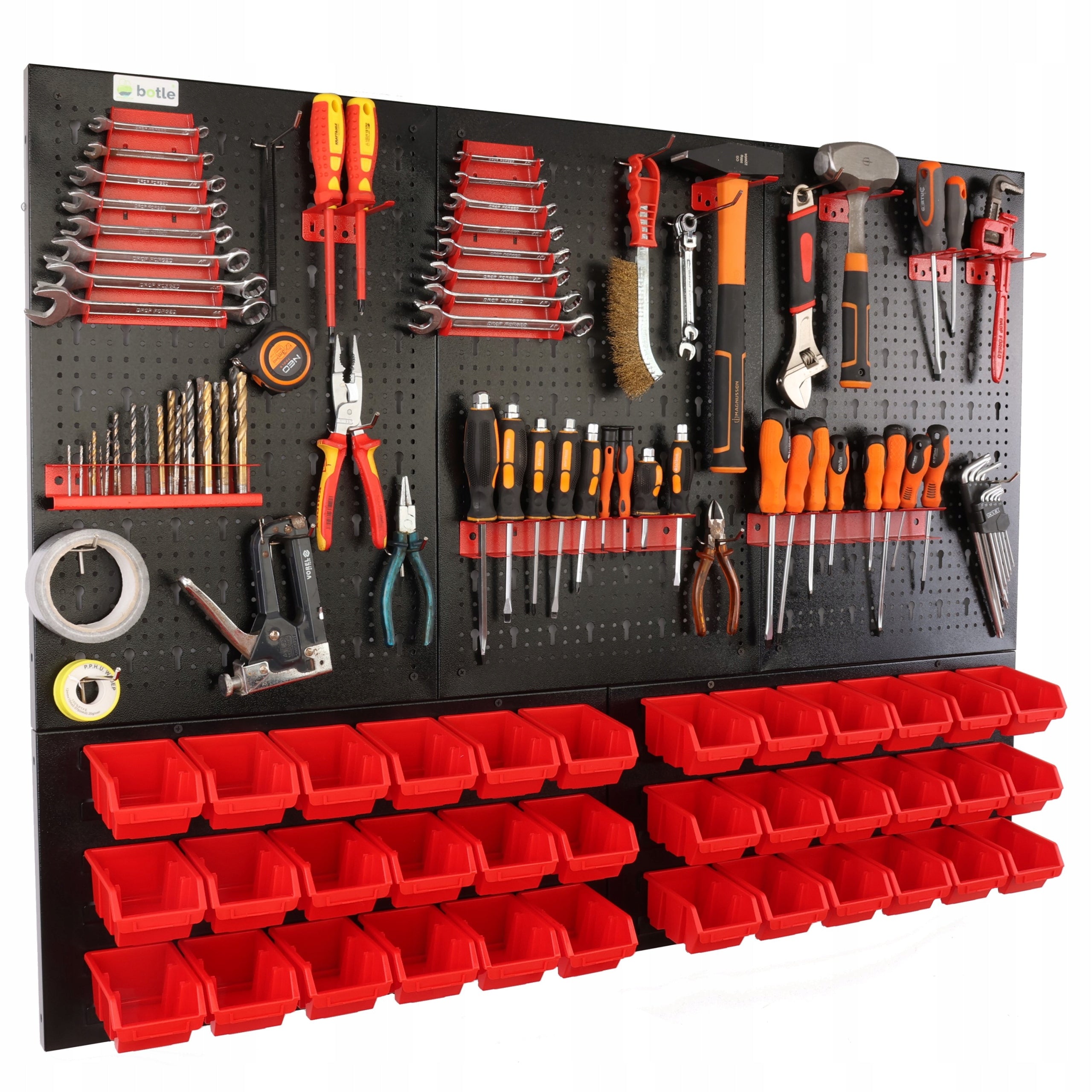 Workshop board botle 120x90cm metal 36x container red handles