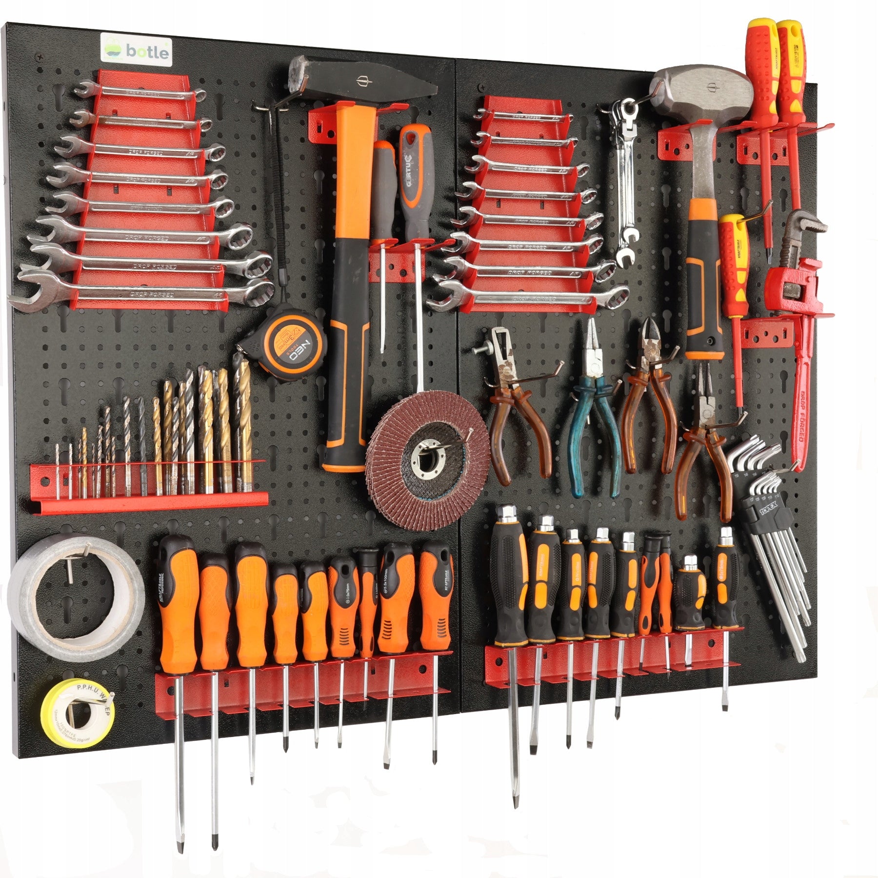 Workshop board botle 80x60 cm metal + set of 22 handles and shelves steel