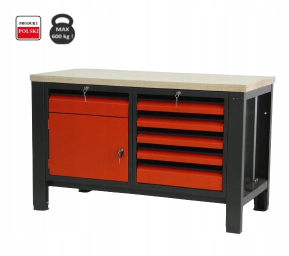 Workshop cabinet table 1400 mm, locksmith tool, strong colors