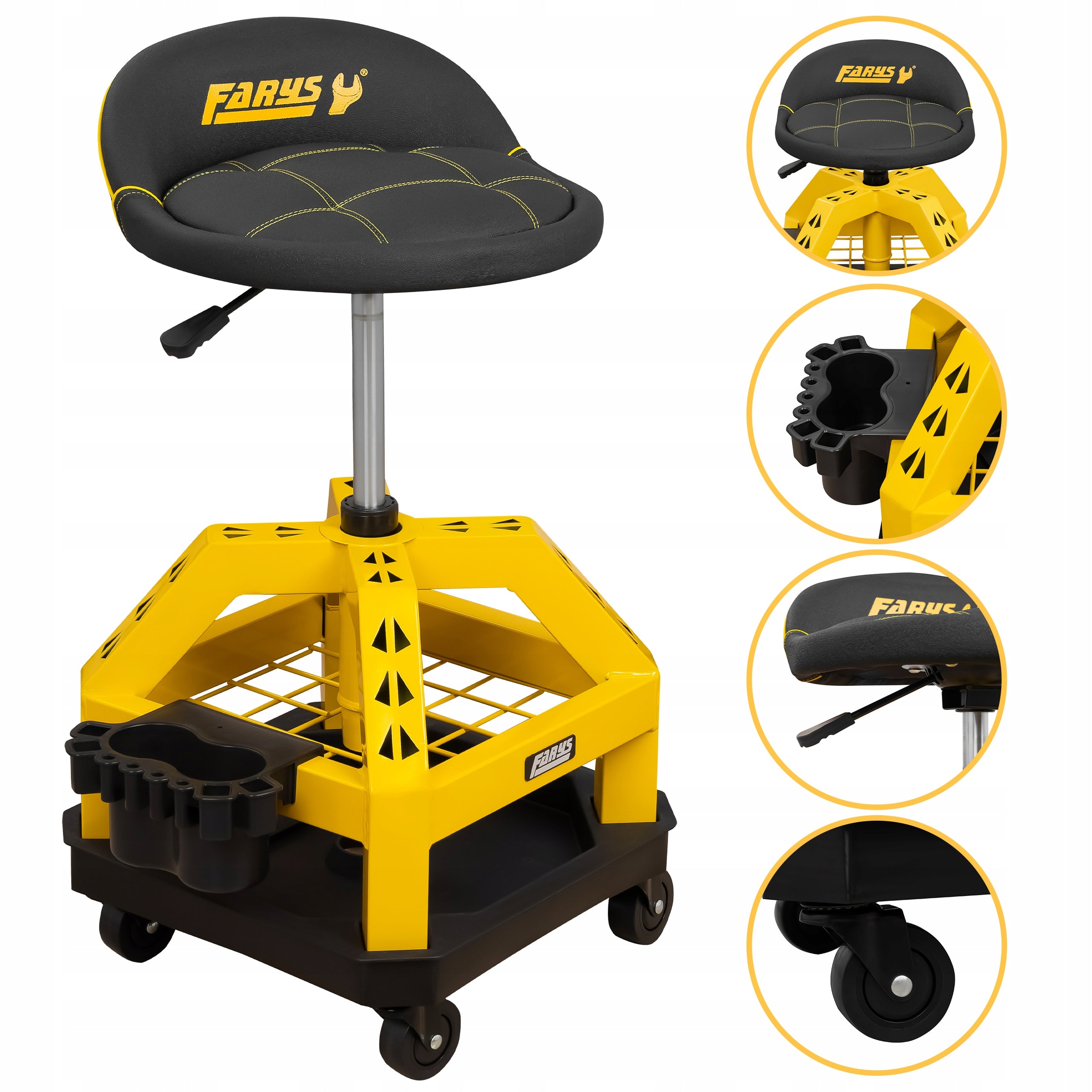 Workshop stool on wheels swivel adjustable stool seat FR9228
