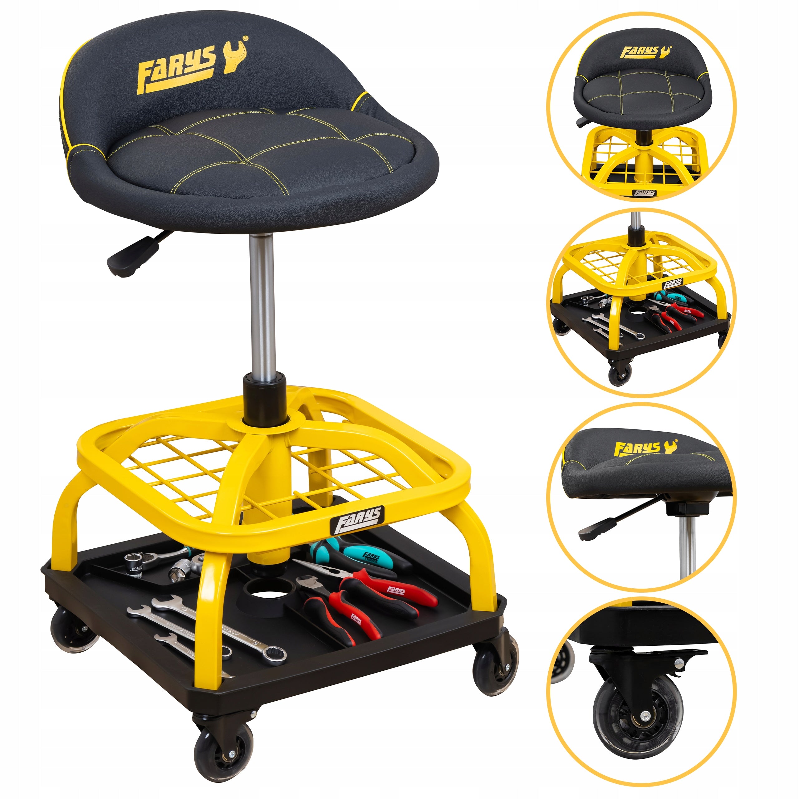 Workshop stool on wheels swivel with brake adjustable stool FR9227