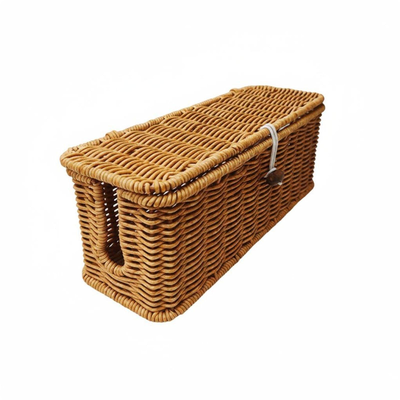 Woven Power Strip Hider Box Tidy and Organized Faux Rattan S Waterdrop Hole