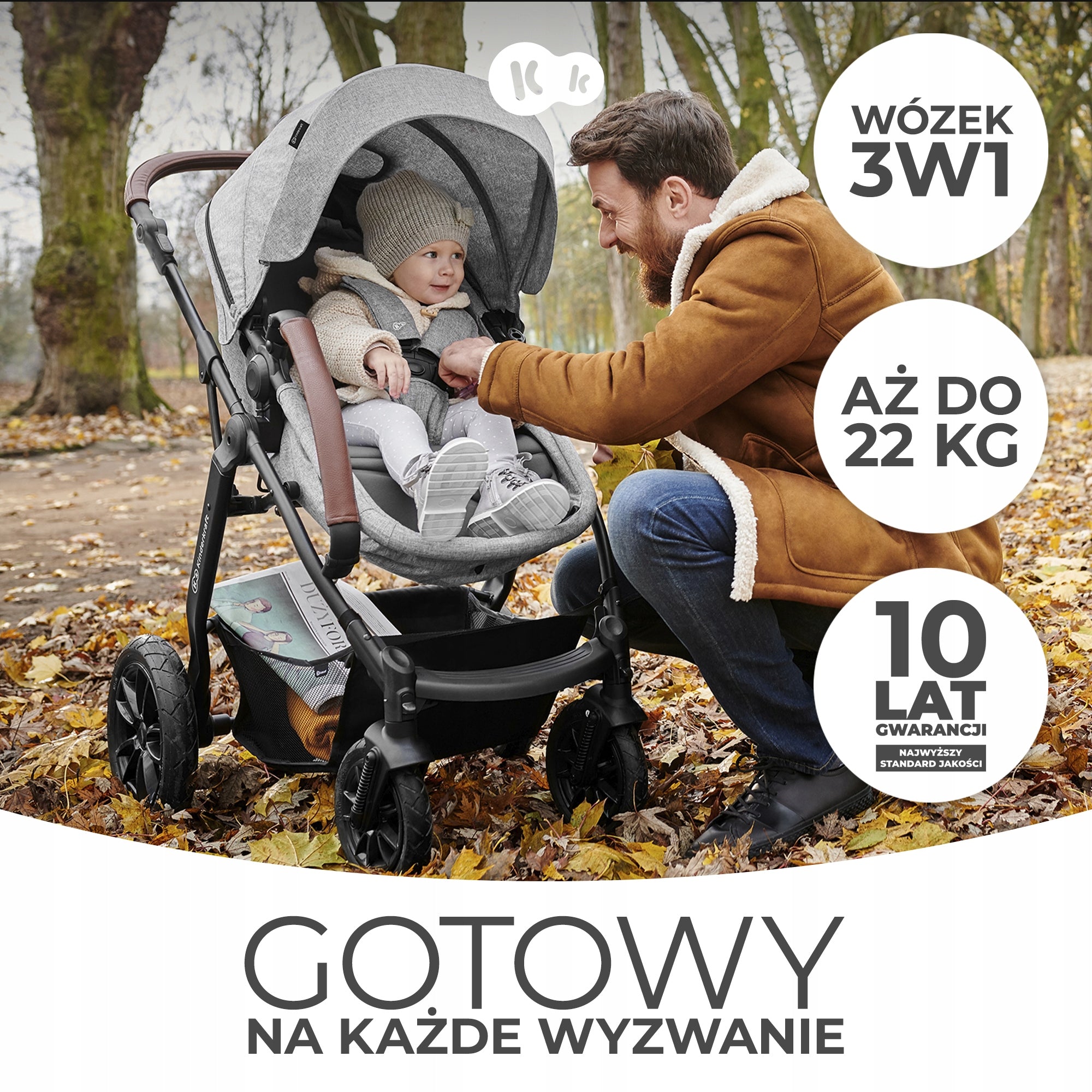 Kinderkraft Universal-Kinderwagen Moov Mink Pro 3in1, Grey Melange 