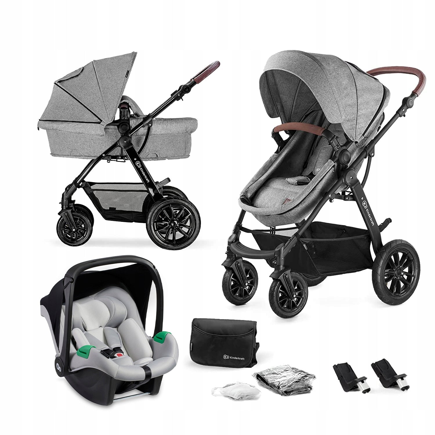 Kinderkraft Universal-Kinderwagen Moov Mink Pro 3in1, Grey Melange 