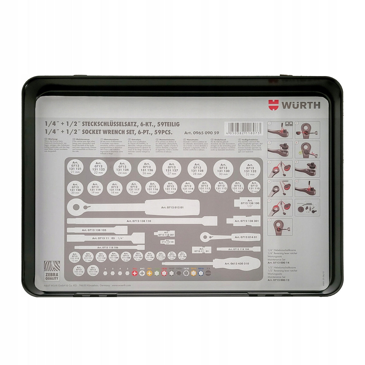 Wurth socket wrench set 1/4 + 1/2 inch 59 el. Brand Wurth