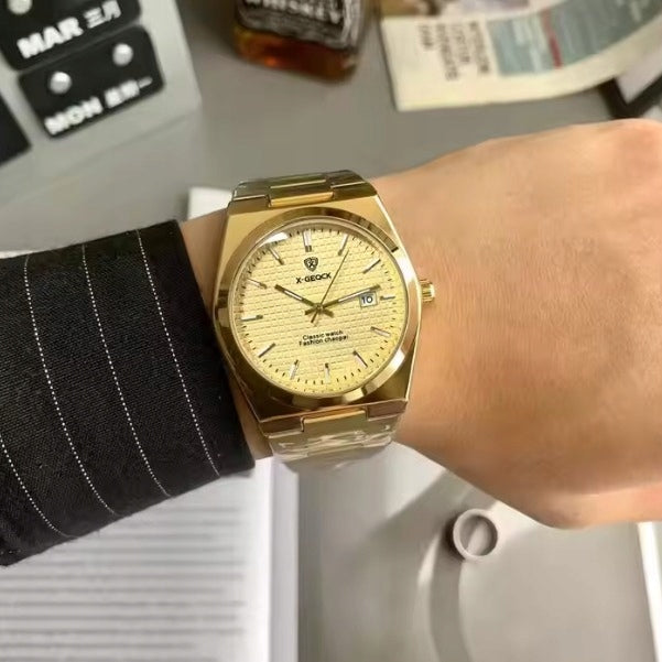 X-GEQCK MEN'S WATCH Gold LUXURY STEEL BRACELET for Gift Case color gold