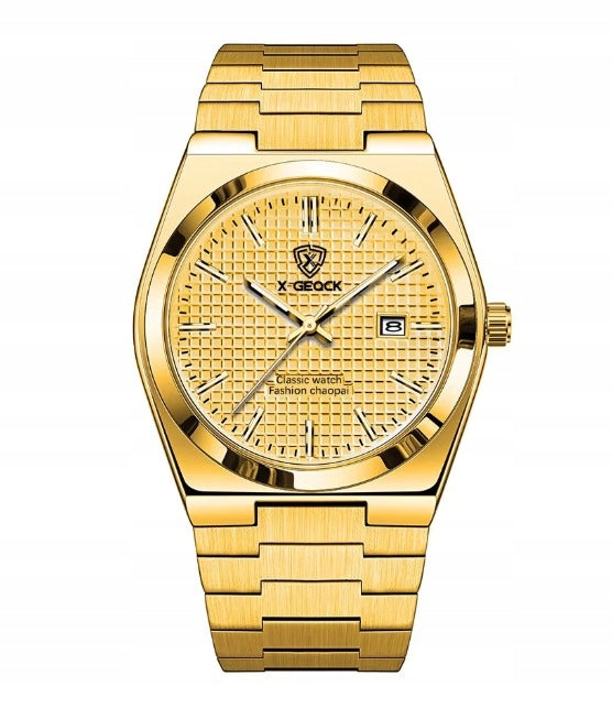 X-GEQCK MEN'S WATCH Gold LUXURY STEEL BRACELET for Gift