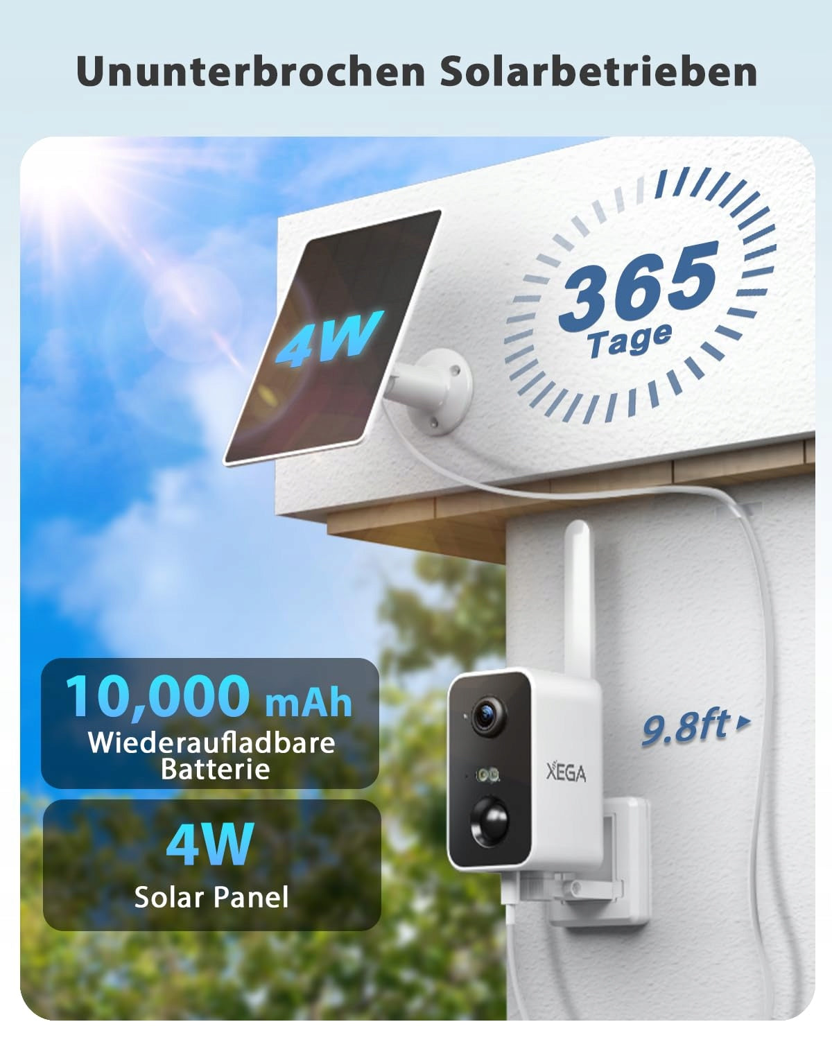 XEGA 4G Camera Outdoor SIM 180° Rechargeable 10000mAh PIR Audio IP66 Packaging status original