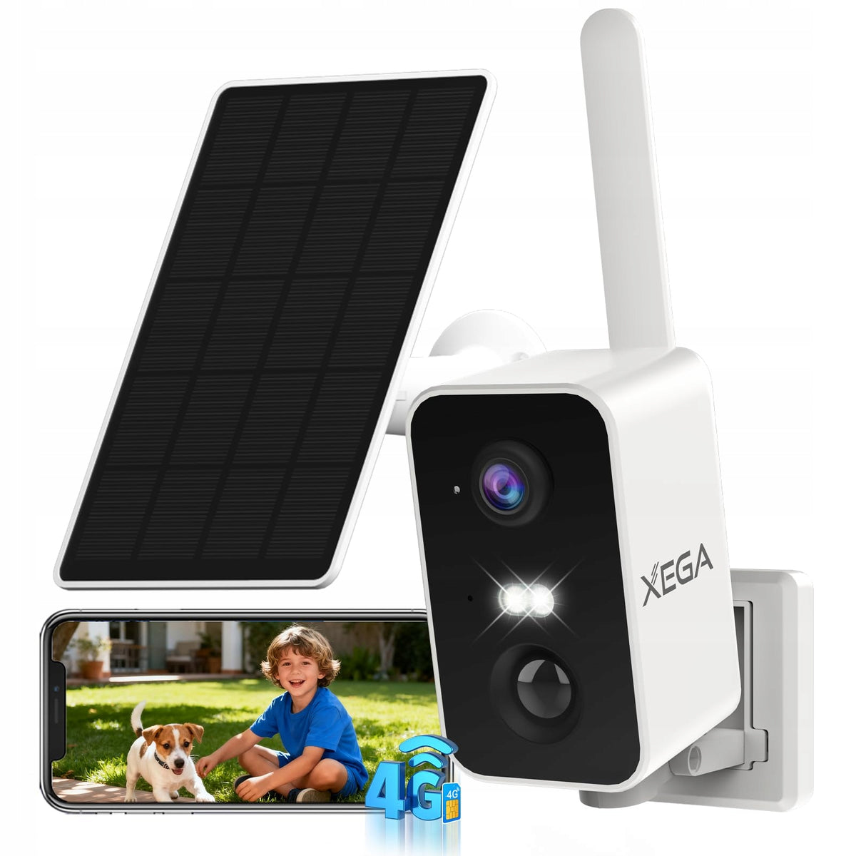 XEGA 4G Camera Outdoor SIM 180° Rechargeable 10000mAh PIR Audio IP66