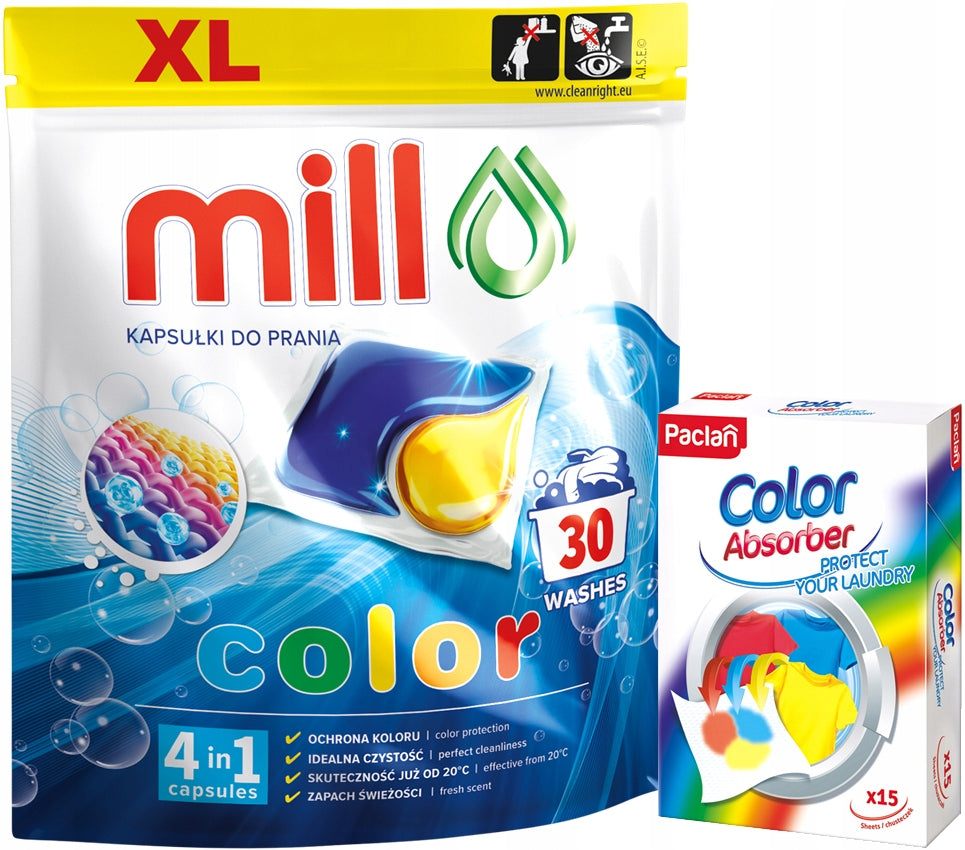XL COLOR TWO-CHAMBER WASHING CAPSULES 4in1 30pcs + WIPES