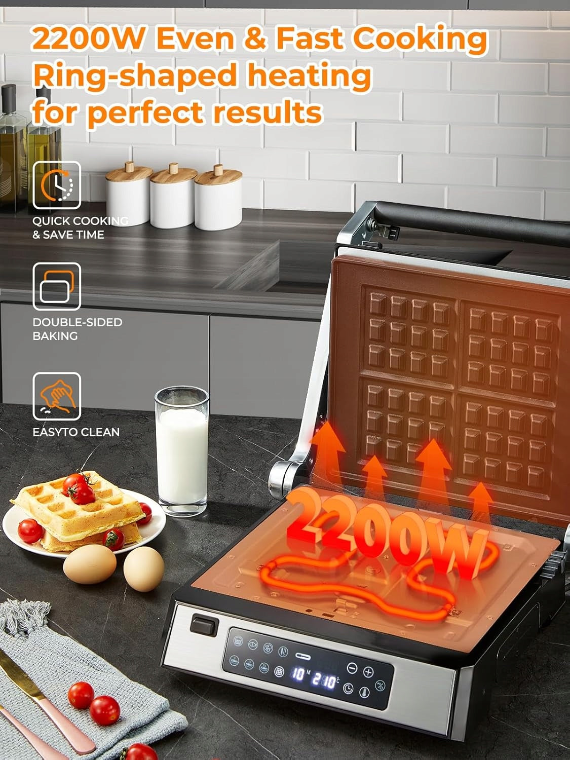 XL Contact Grill, Multifunctional, Sandwich Toaster and 4-in-1 Waffle Maker Packaging status original