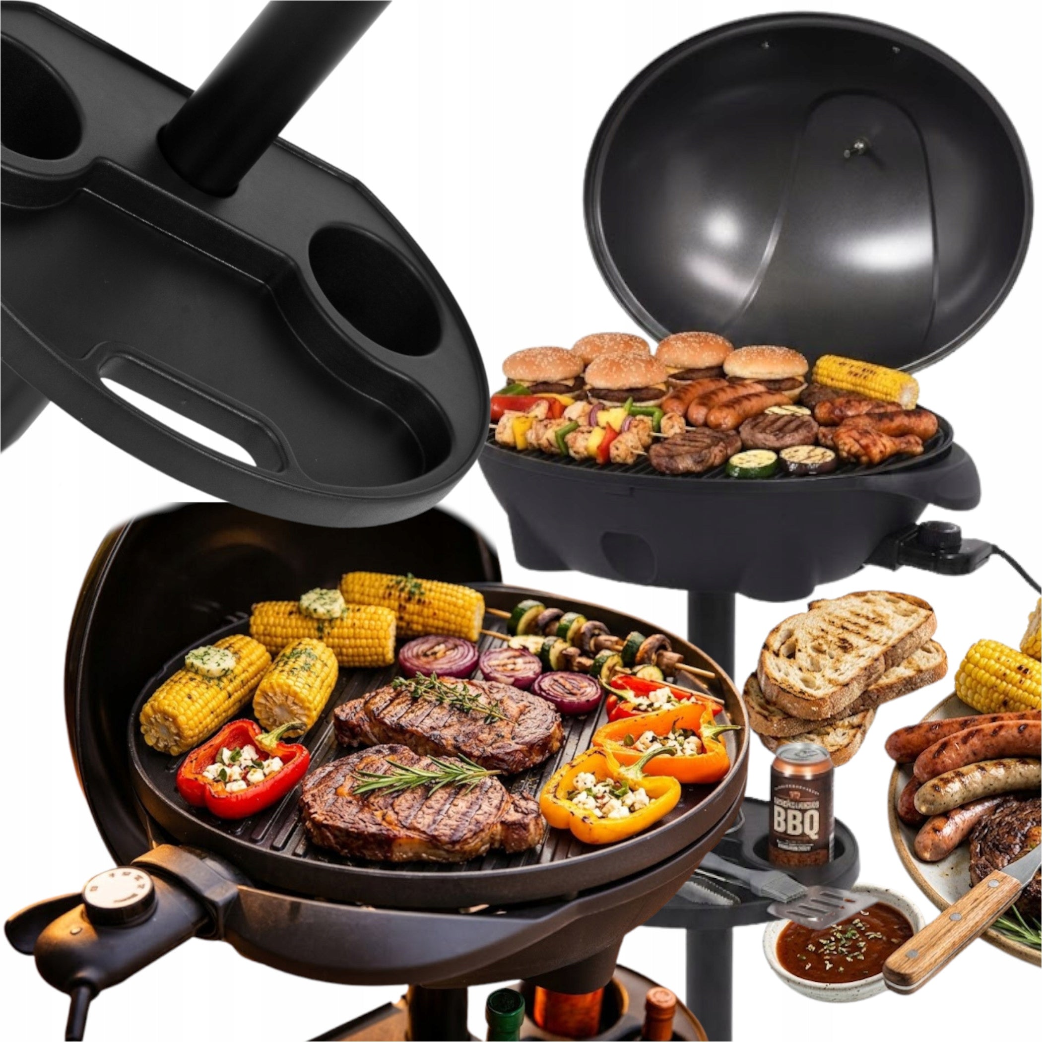 XL Electric Grill - American Style, Round, Standing with Drink Holders