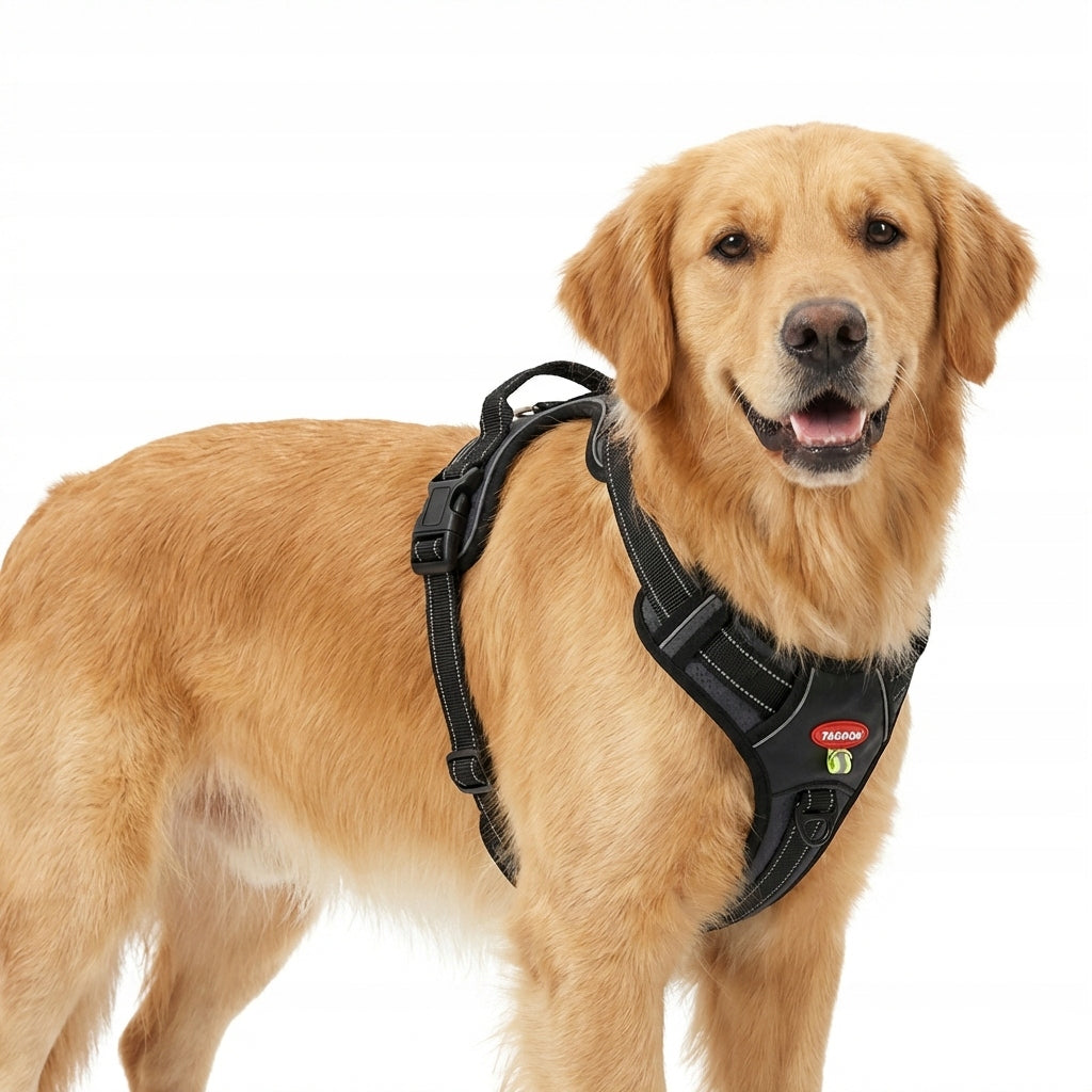 XL Pressure-Free Dog Harness Strong Adjustable Reflective with Handle Black Packaging status original