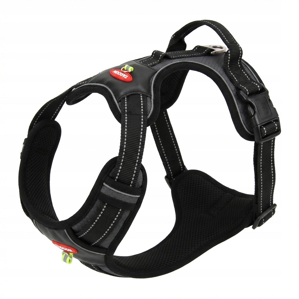 XL Pressure-Free Dog Harness Strong Adjustable Reflective with Handle Black