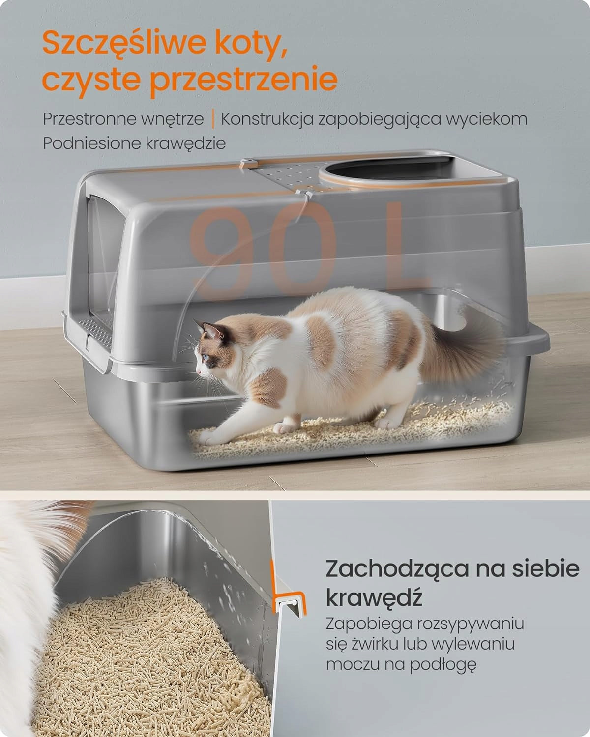 XL STAINLESS STEEL LITTER BOX WITH BRUSH BLADE COVER 2 ENTRANCES 15KG Trade name Feandrea by Songimcs