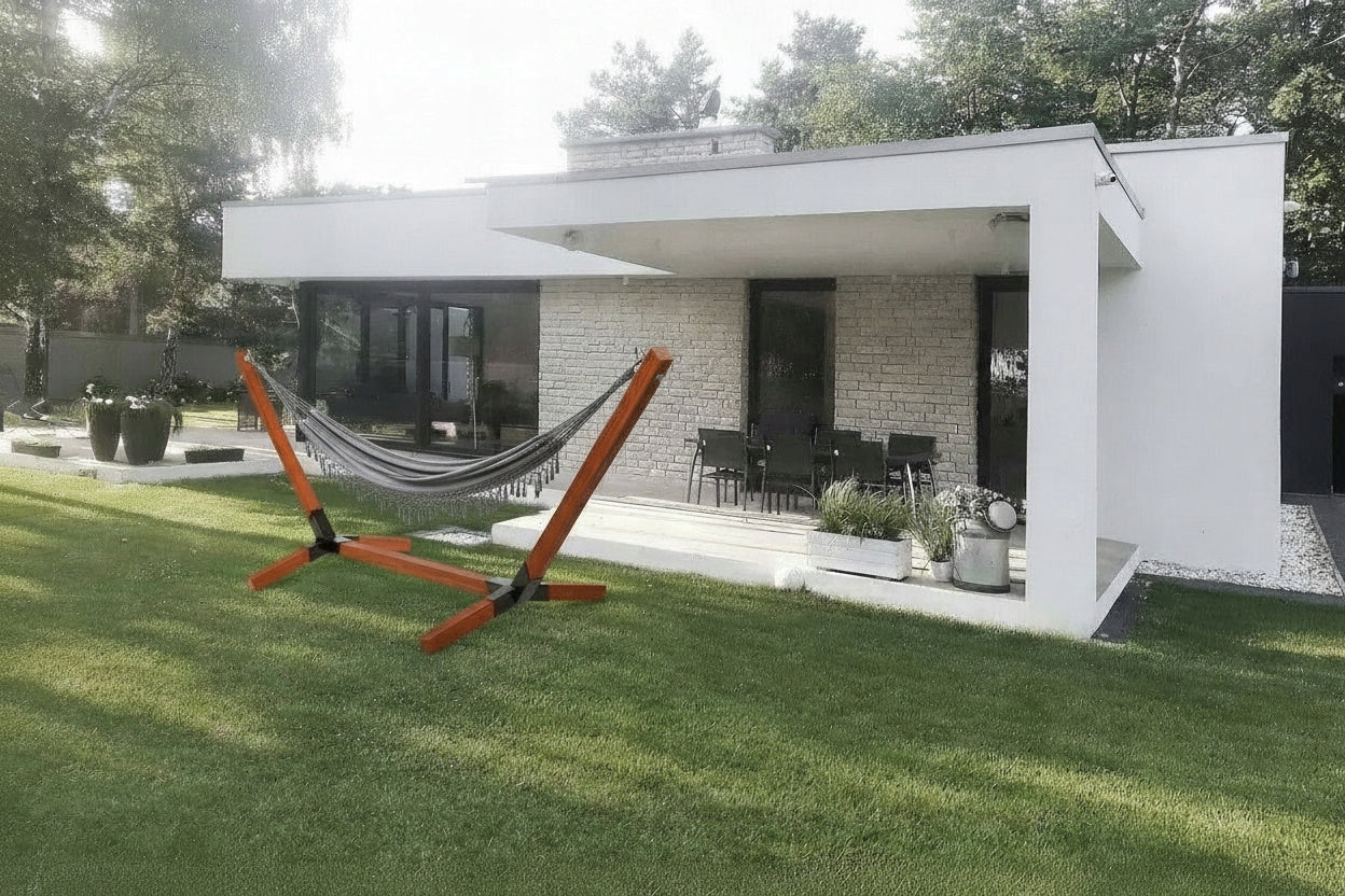 XL Set Wooden Hammock Frame Impregnated 150kg + Boho Hammock Grey Packaging status original
