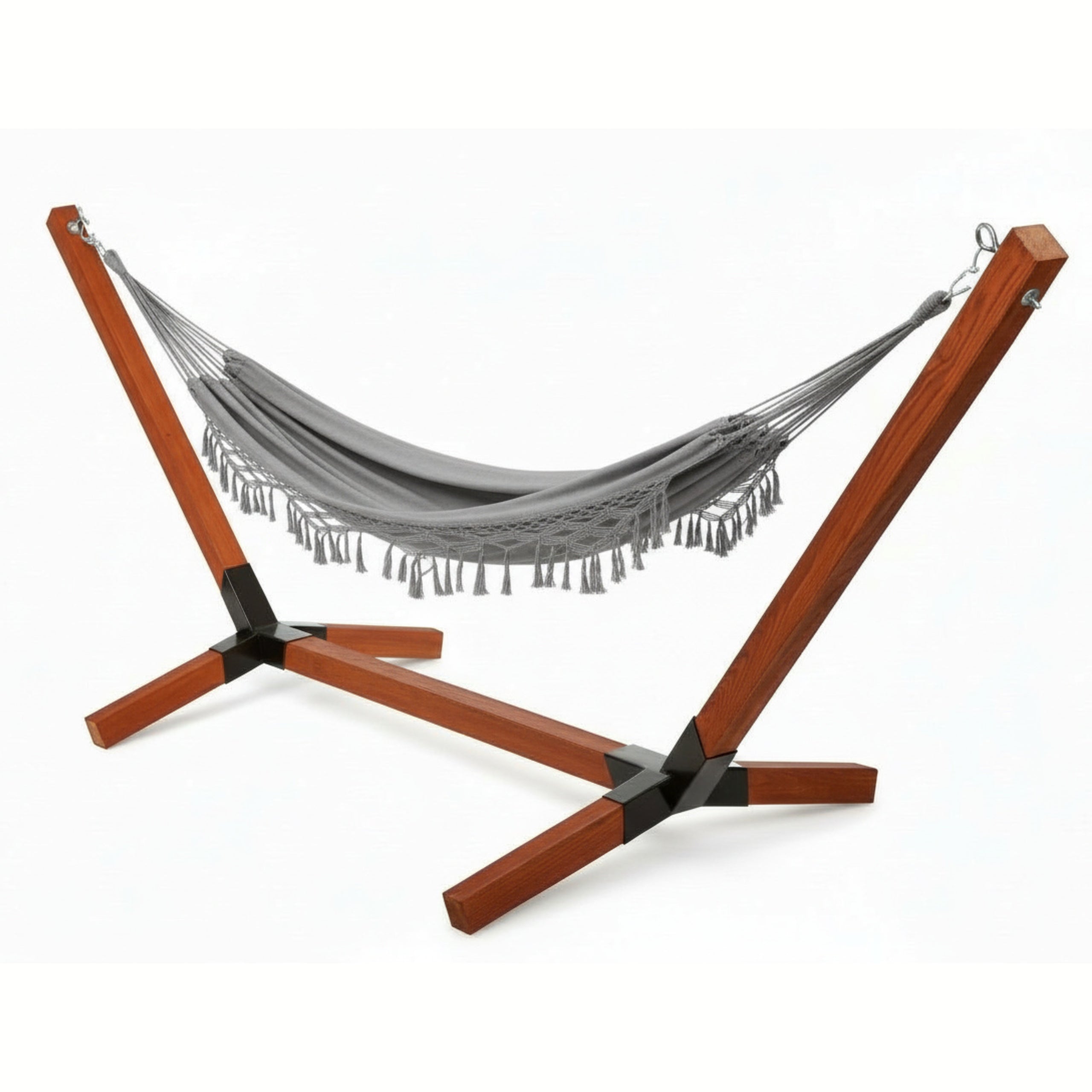 XL Set Wooden Hammock Frame Impregnated 150kg + Boho Hammock Grey
