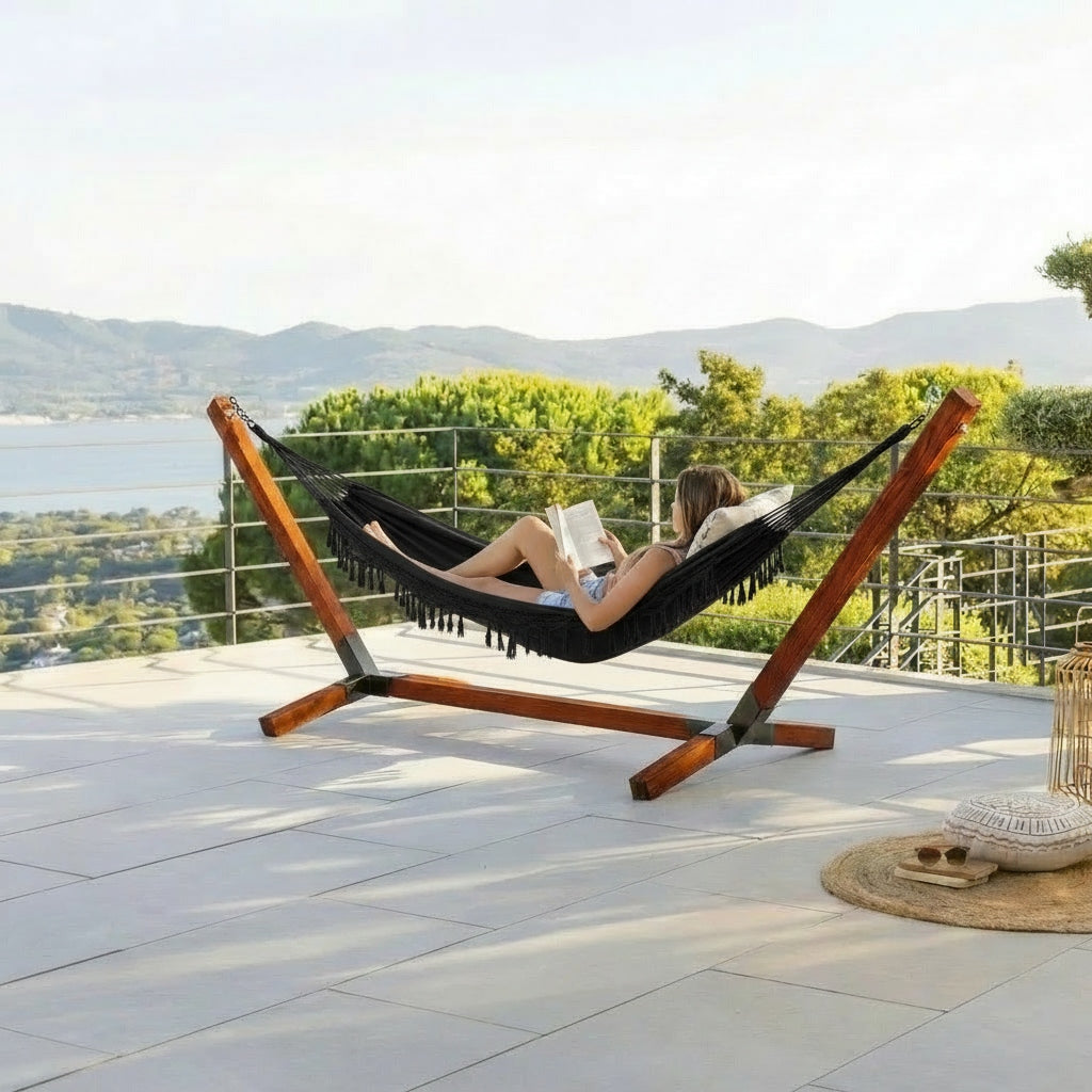 XL Set Wooden Hammock Frame Impregnated 220kg + Boho 2-person Hammock Packaging status original