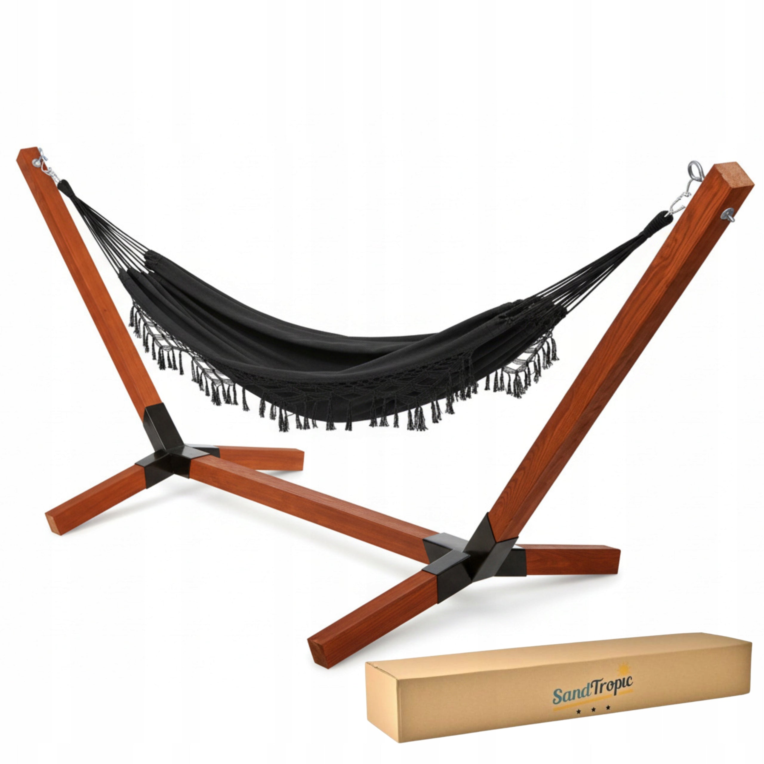 XL Set Wooden Hammock Frame Impregnated 220kg + Boho 2-person Hammock