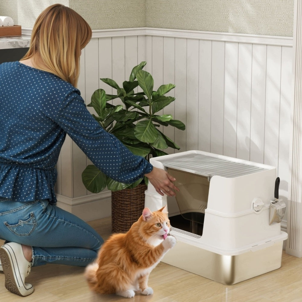 XL Stainless Steel Cat Litter Box with Scoop Light Gray Manufacturer code 221621_761468