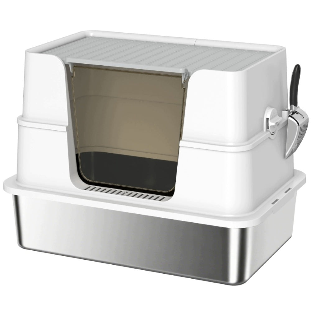 XL Stainless Steel Cat Litter Box with Scoop Light Gray