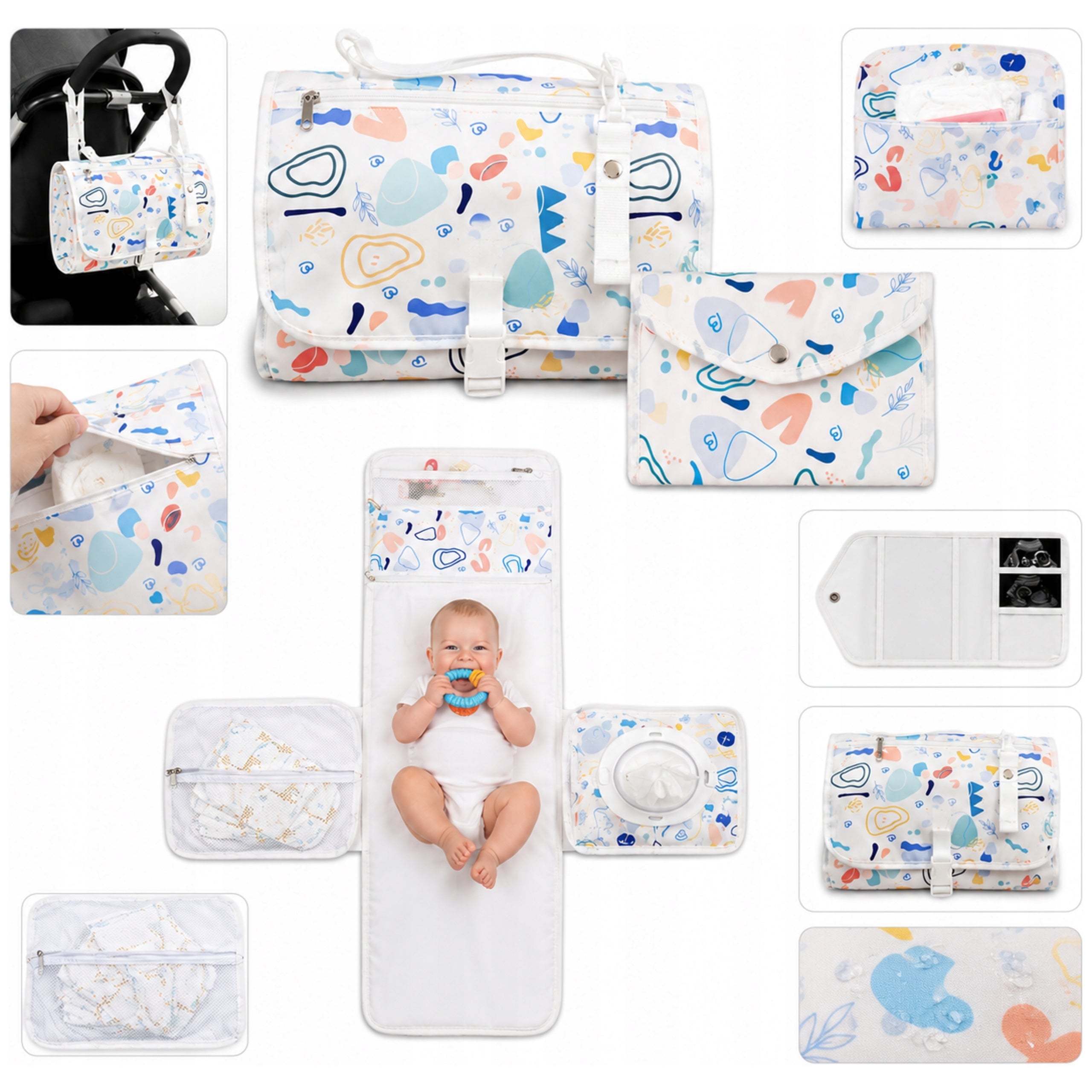 XL Waterproof Travel Changing Mat With Baby Document Case