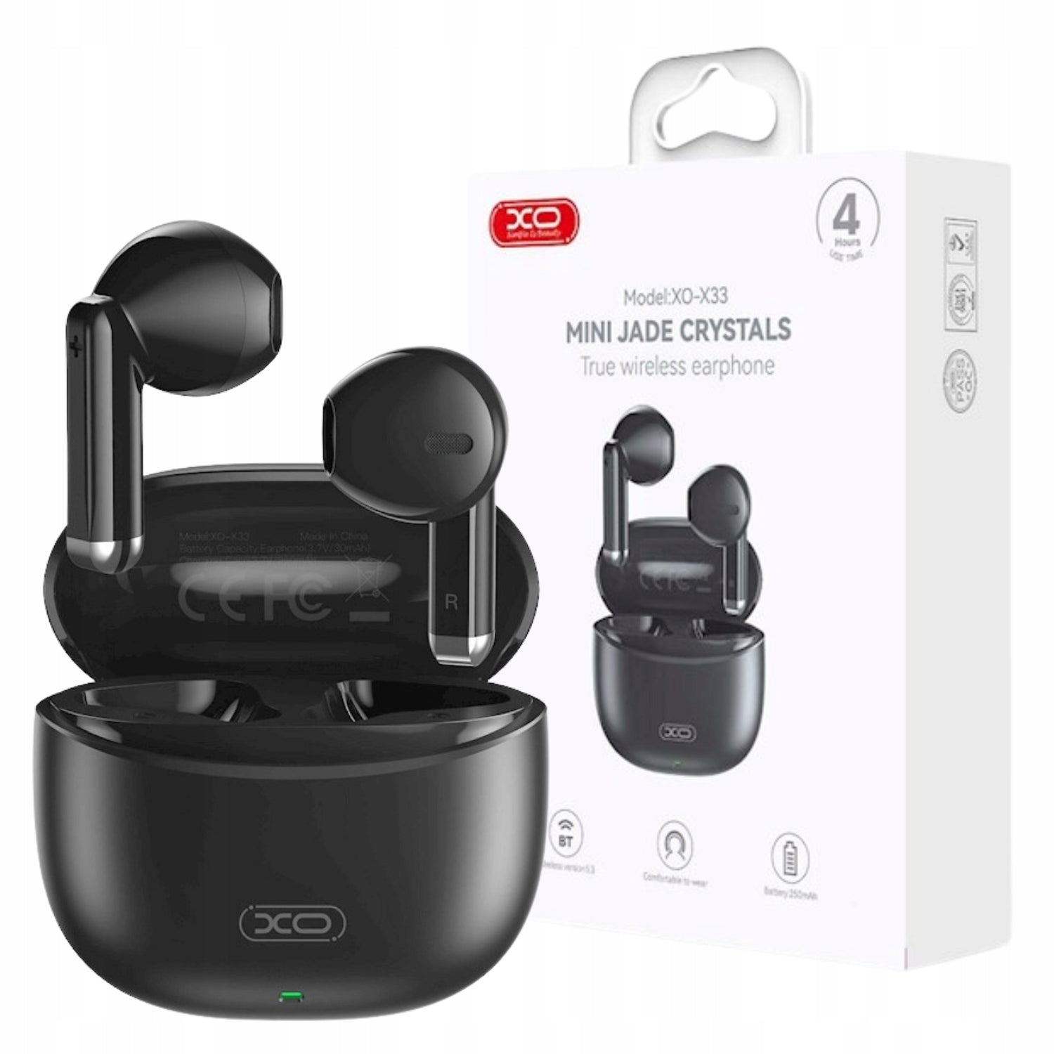 XO Wireless Bluetooth Headphones X33 TWS Black Earbuds with Microphone Brand XO