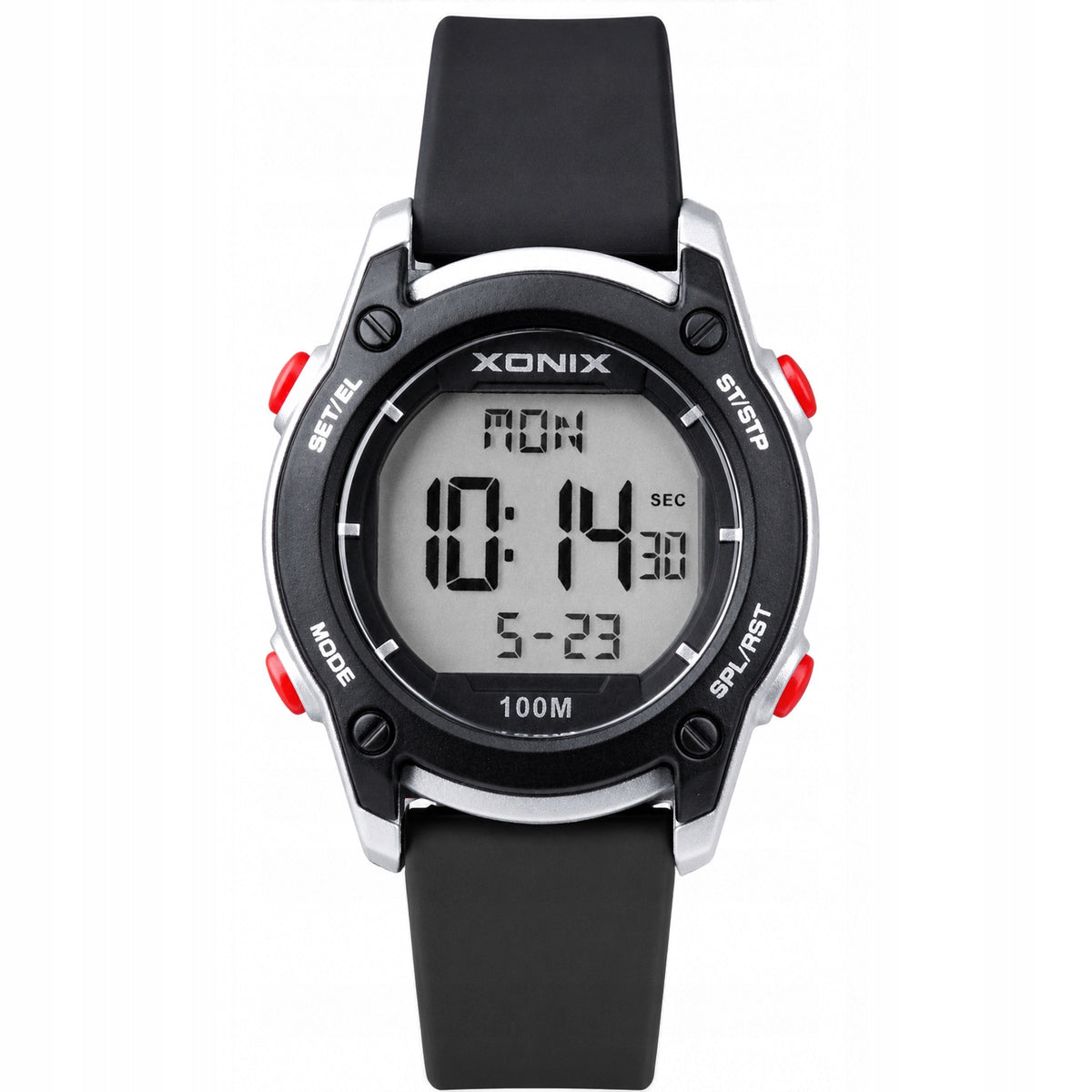 XONIX children's sports watch 10 ATM Black and Silver Alarm Timer BAZ 007 Packaging status original