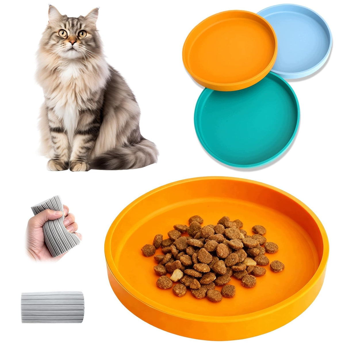 XRVRILE SILICONE CAT FOOD BOWL SET OF 3 PIECES 18 CM FLAT AND