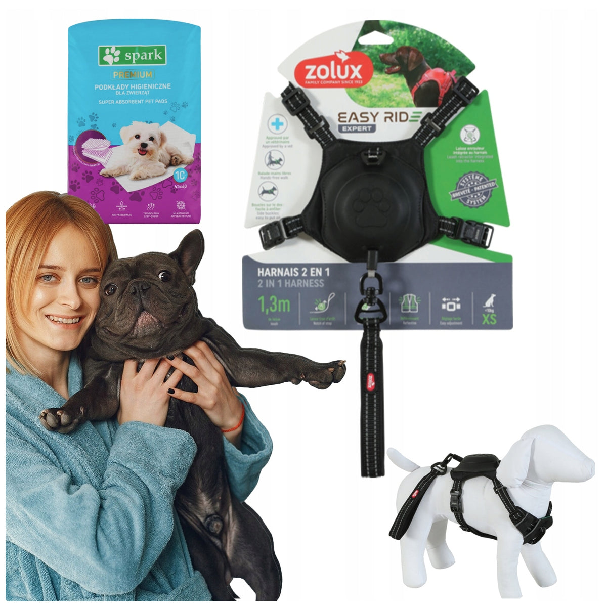XS BLACK ADJUSTABLE DOG HARNESS INTEGRATED LEASH SYSTEM + FREEBIE