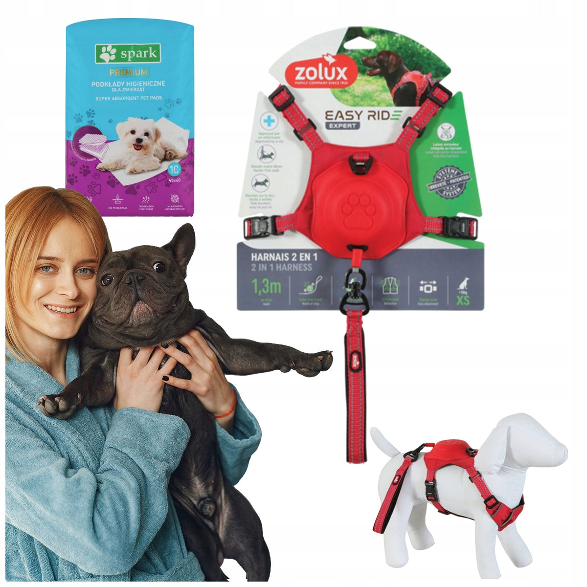 XS DOG HARNESS RED ADJUSTABLE INTEGRATED LEASH SYSTEM + FREEBIE