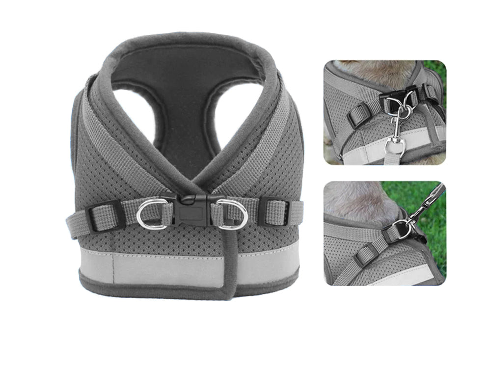XS Pressure-Free Harness for Rabbit Cat Dog Soft Reflective Leash Color gray