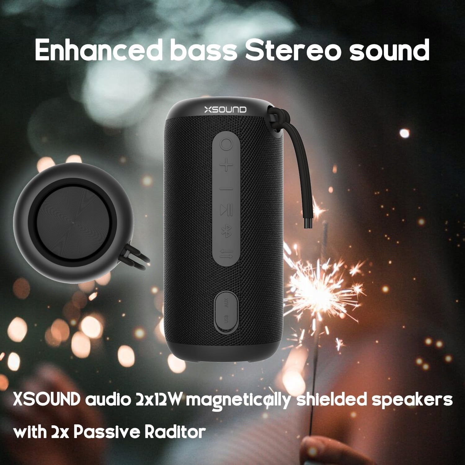 XSOUND FunPlay – IPX7 wireless Bluetooth speaker, 24h, bass, stereo Brand no brand